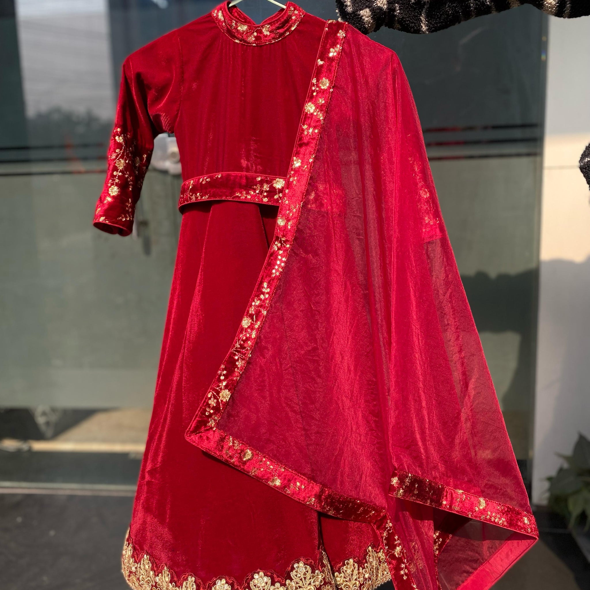 Maroon Velvet Kidswear Gown