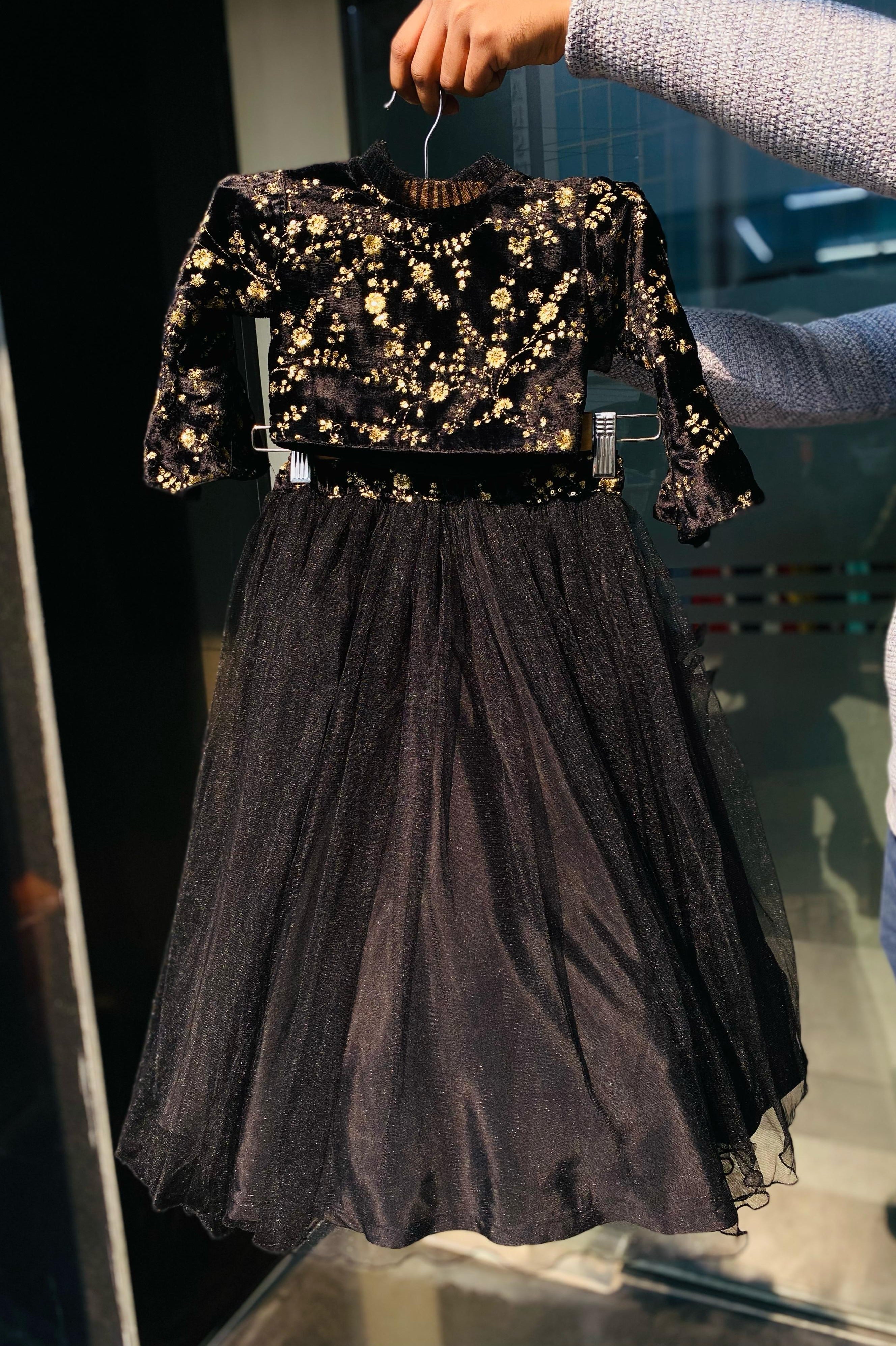 Black Velvet Kidswear Lehenga Set