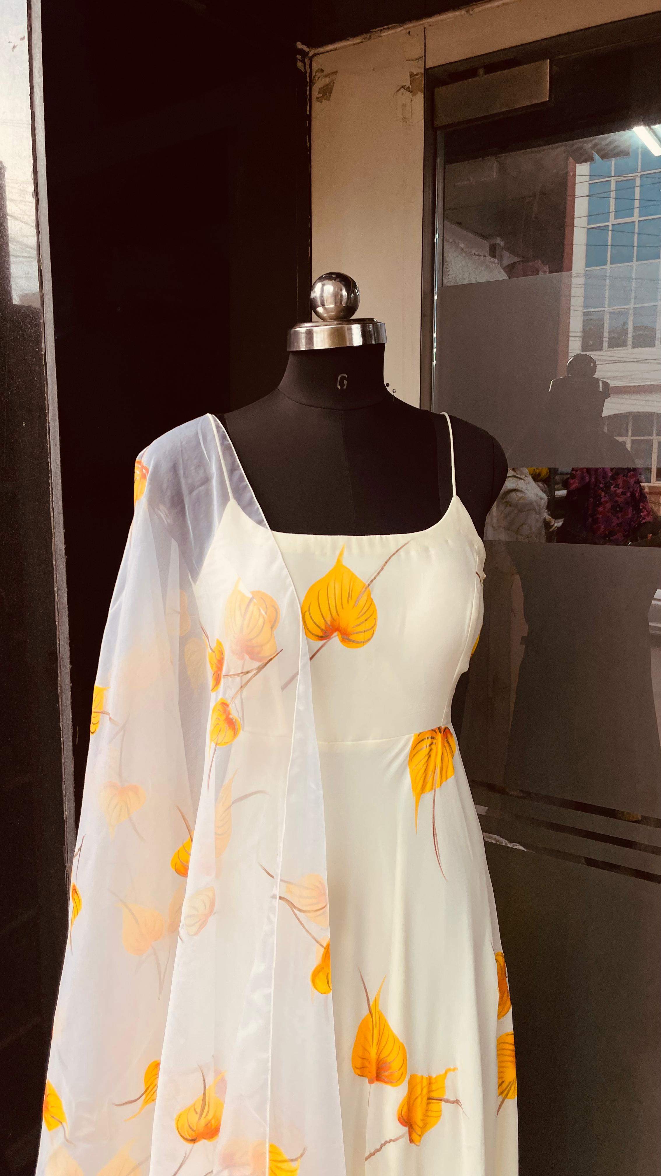 Cream Hand Painted Anarkali