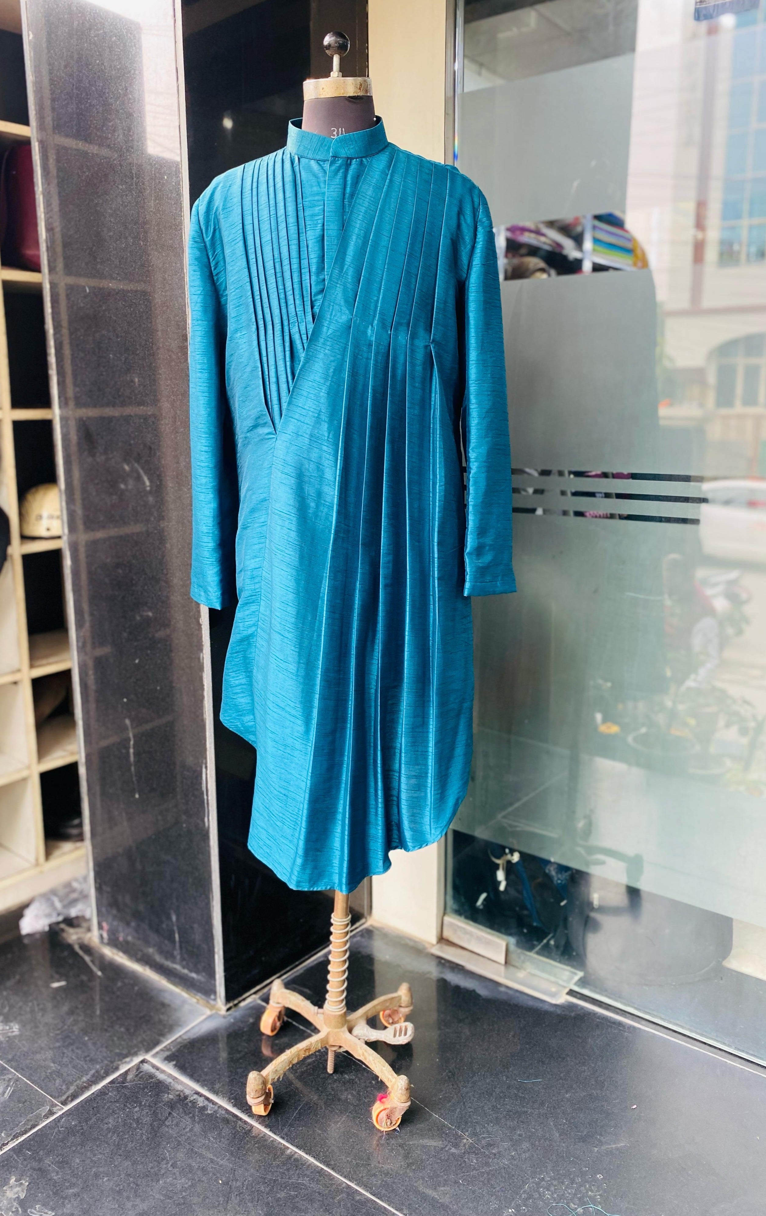 Menswear Turqouise Drape Kurta