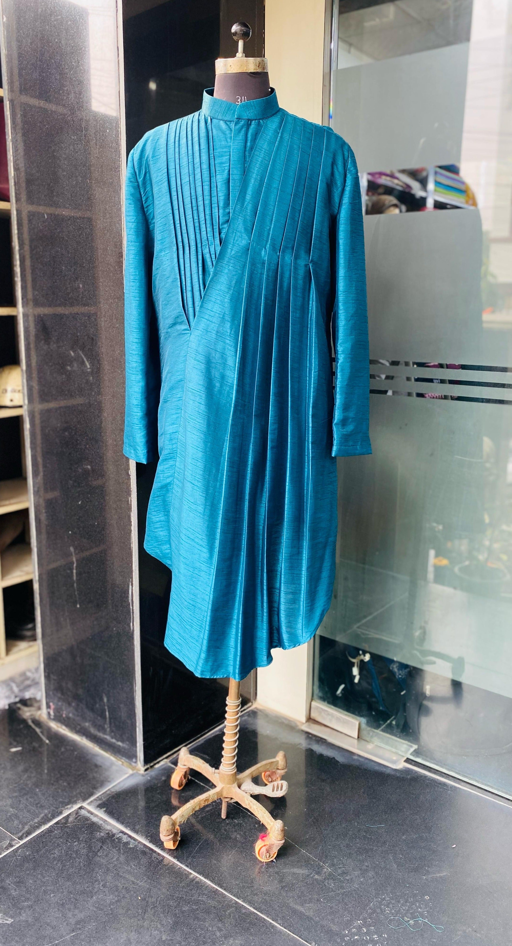 Menswear Turqouise Drape Kurta