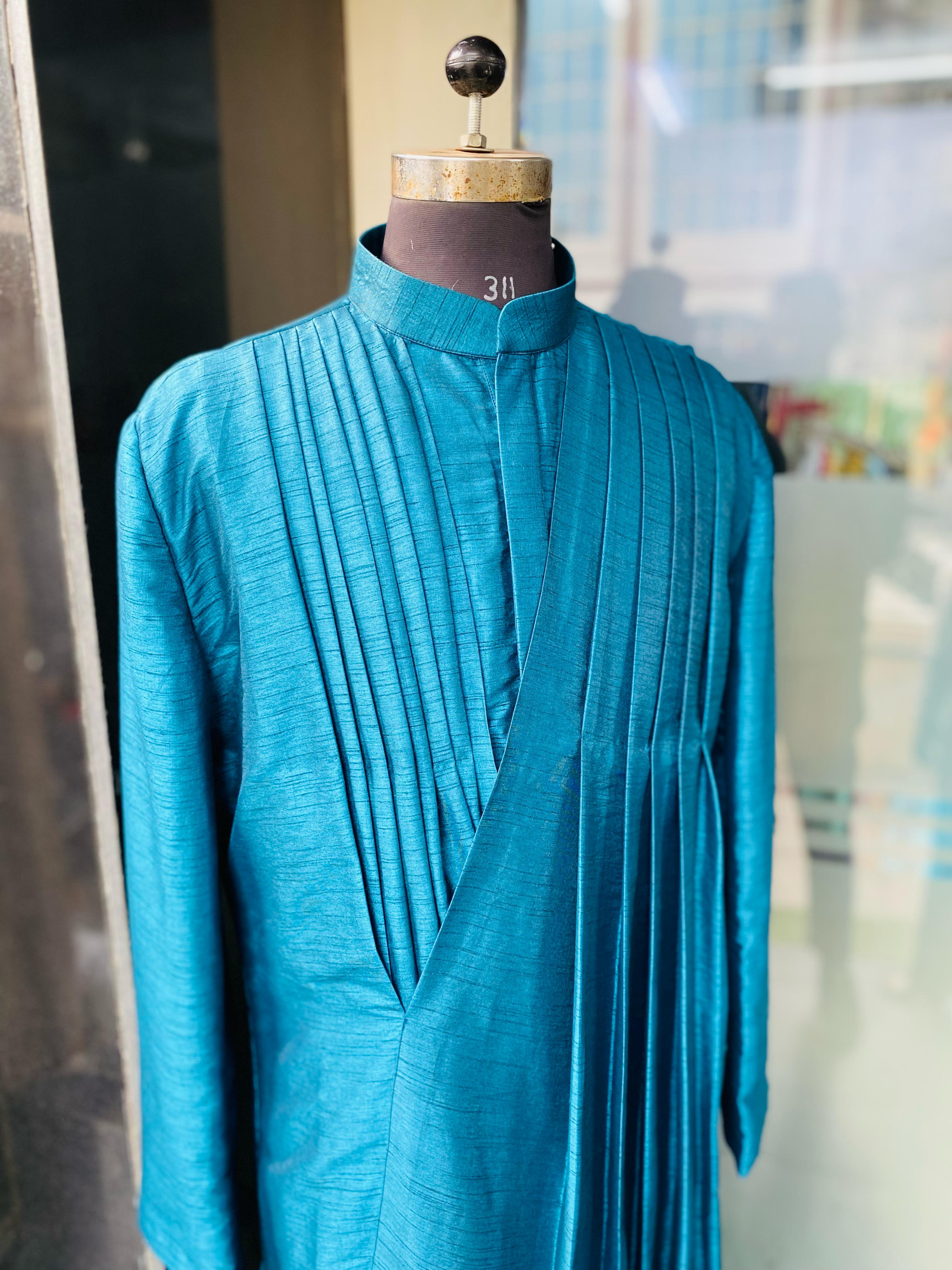 Menswear Turqouise Drape Kurta
