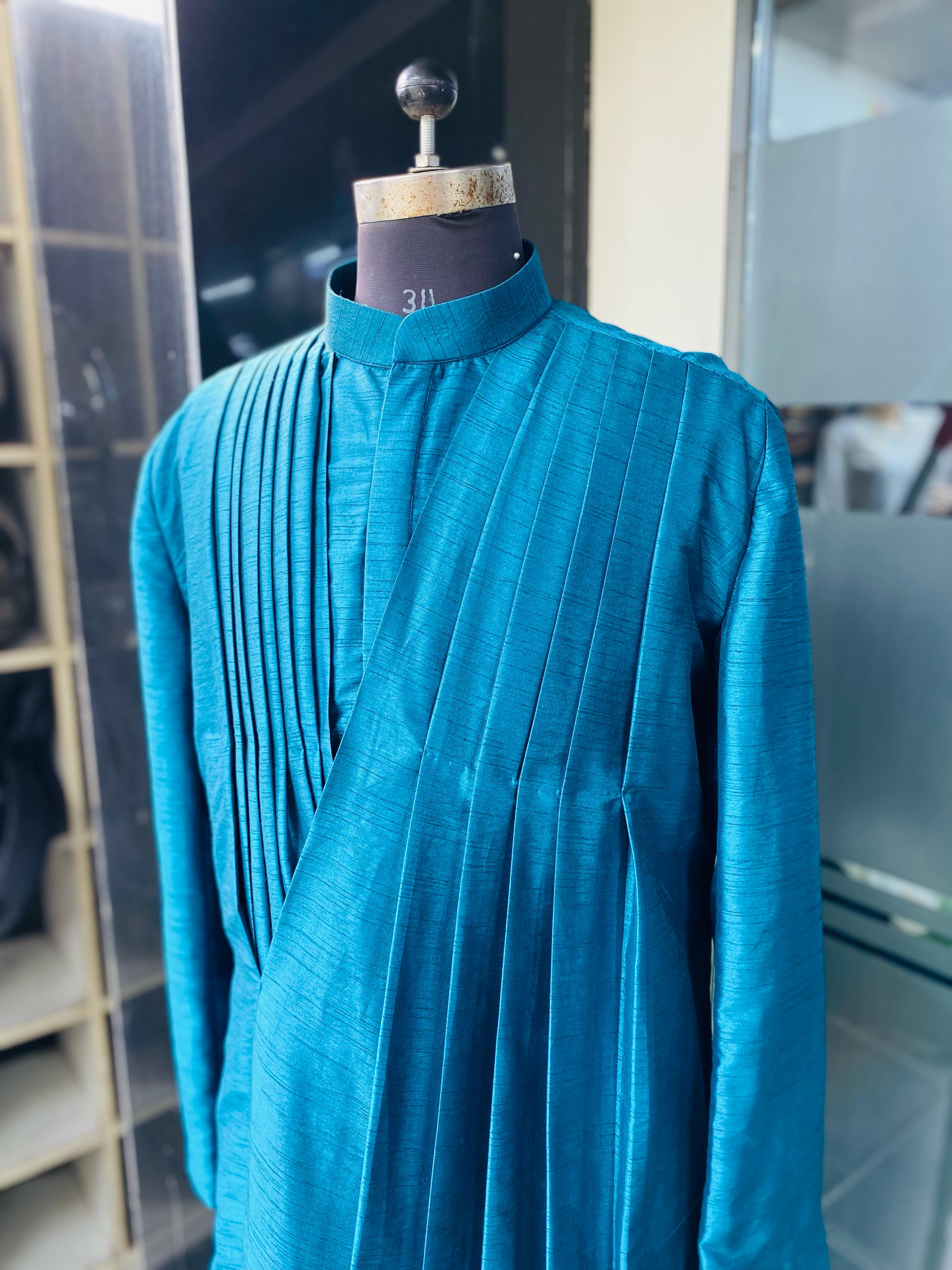 Menswear Turqouise Drape Kurta
