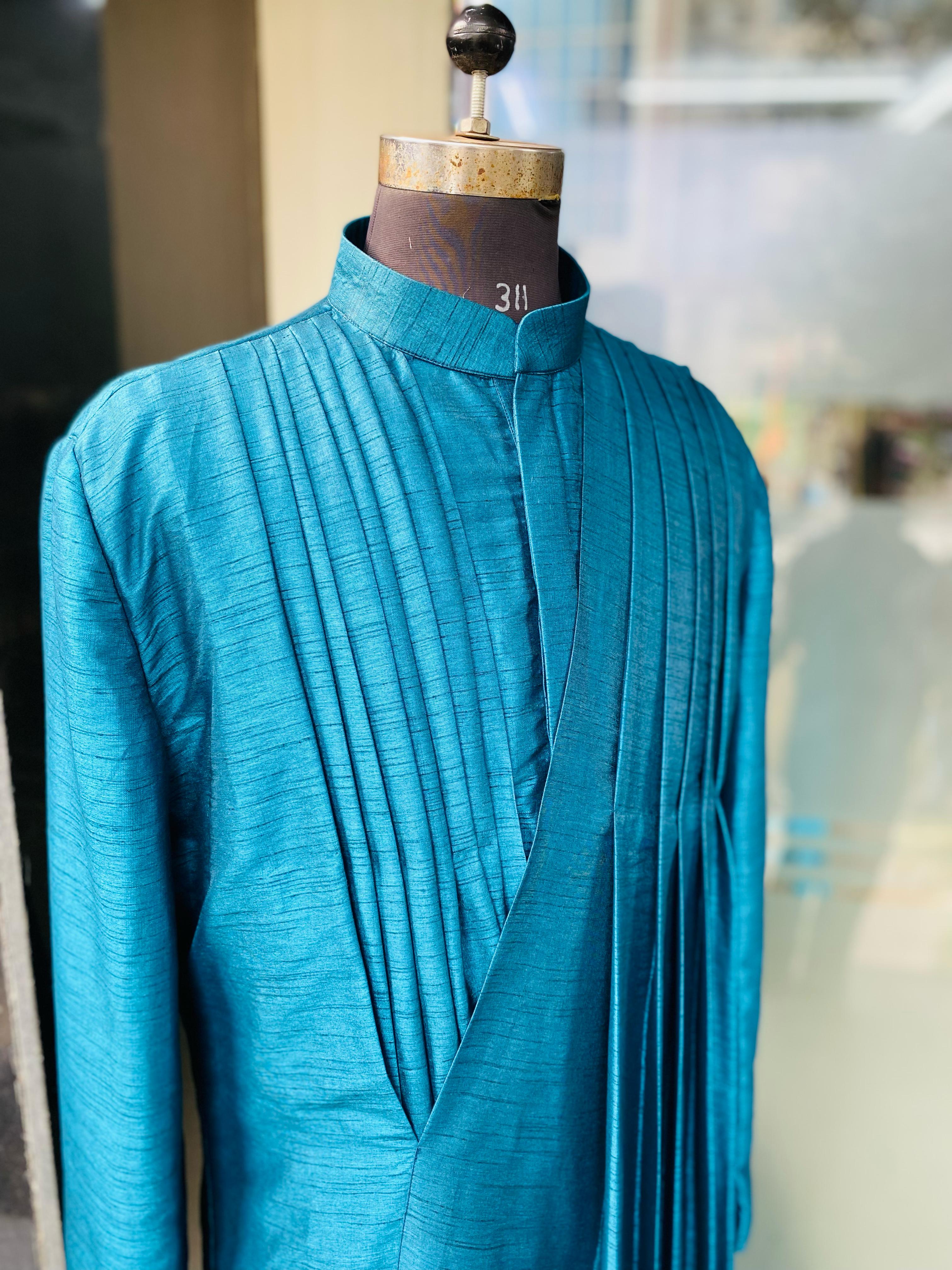Menswear Turqouise Drape Kurta