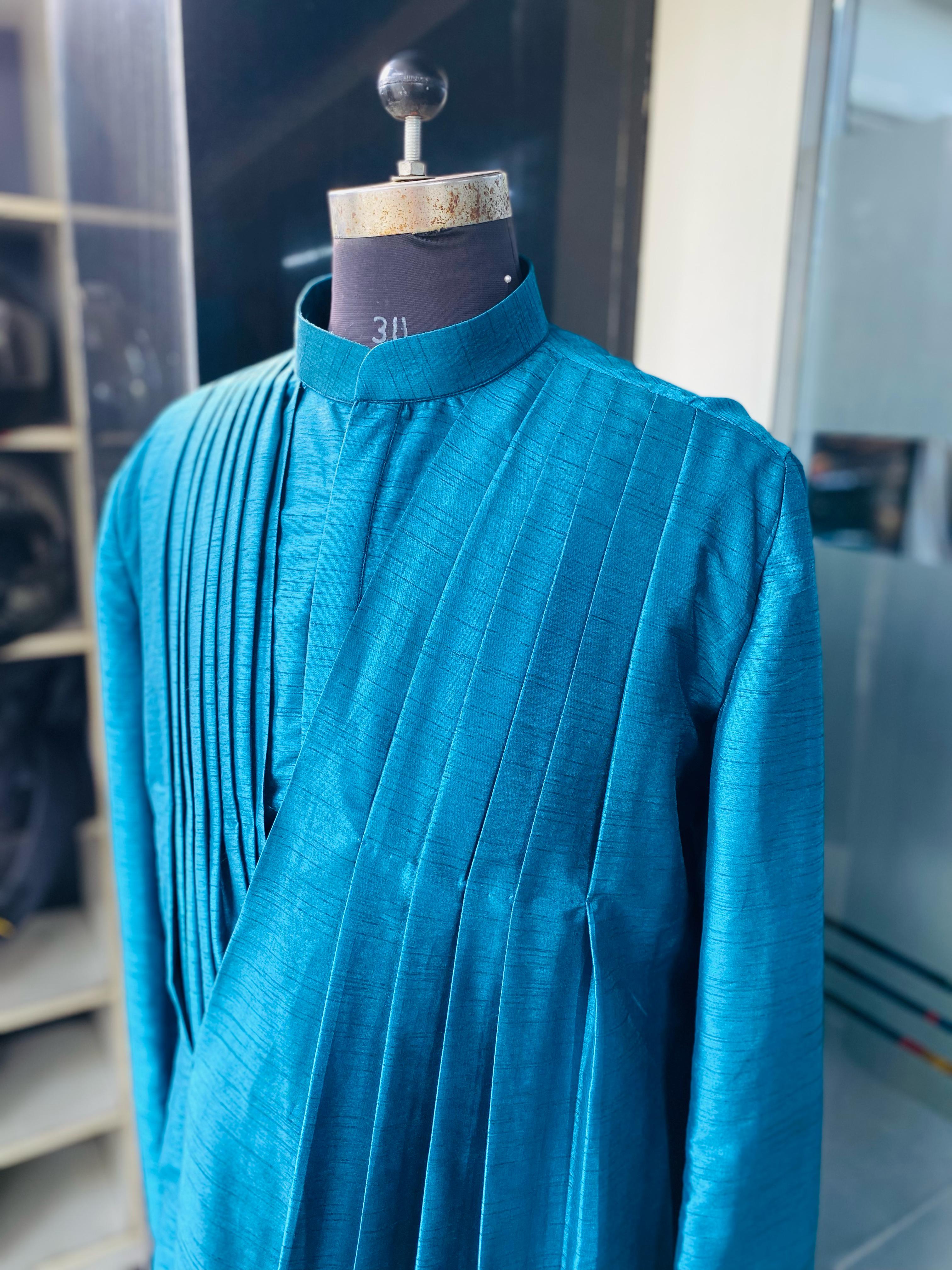 Menswear Turqouise Drape Kurta