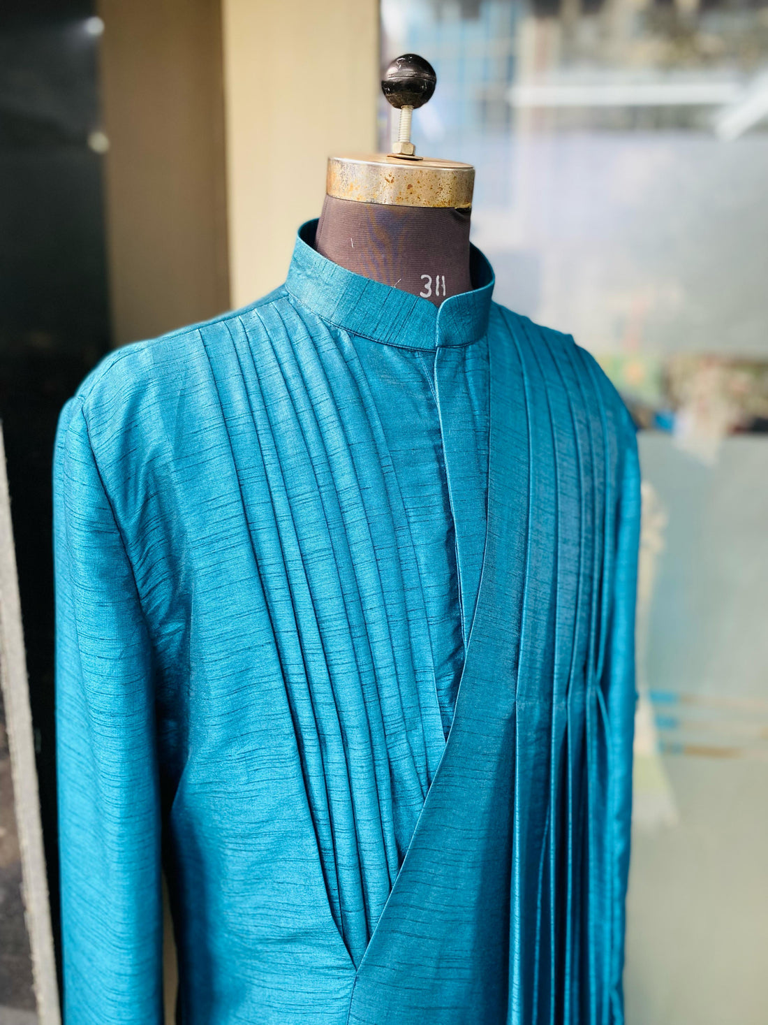 Menswear Turqouise Drape Kurta