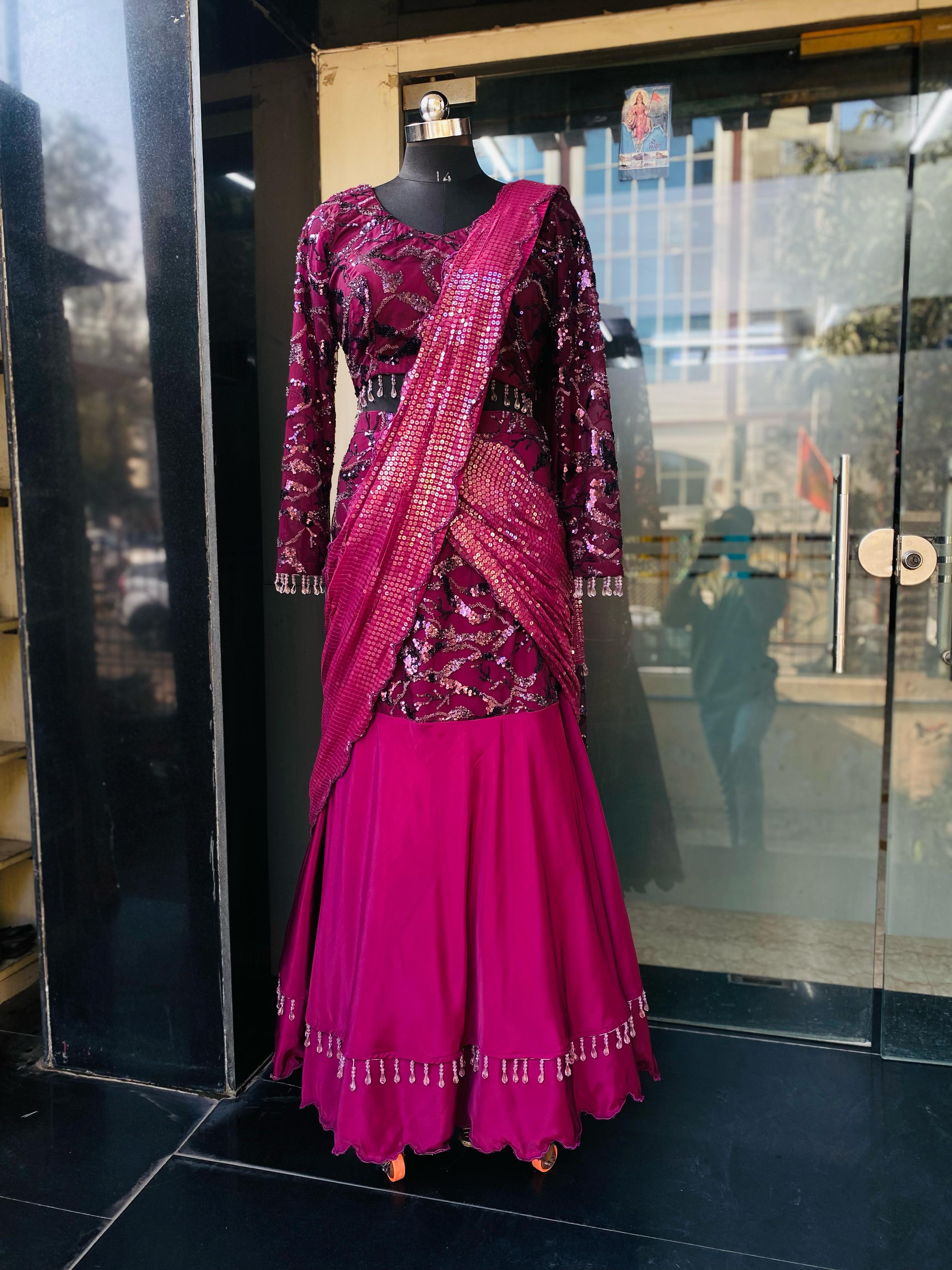 Wine Sequin Saree