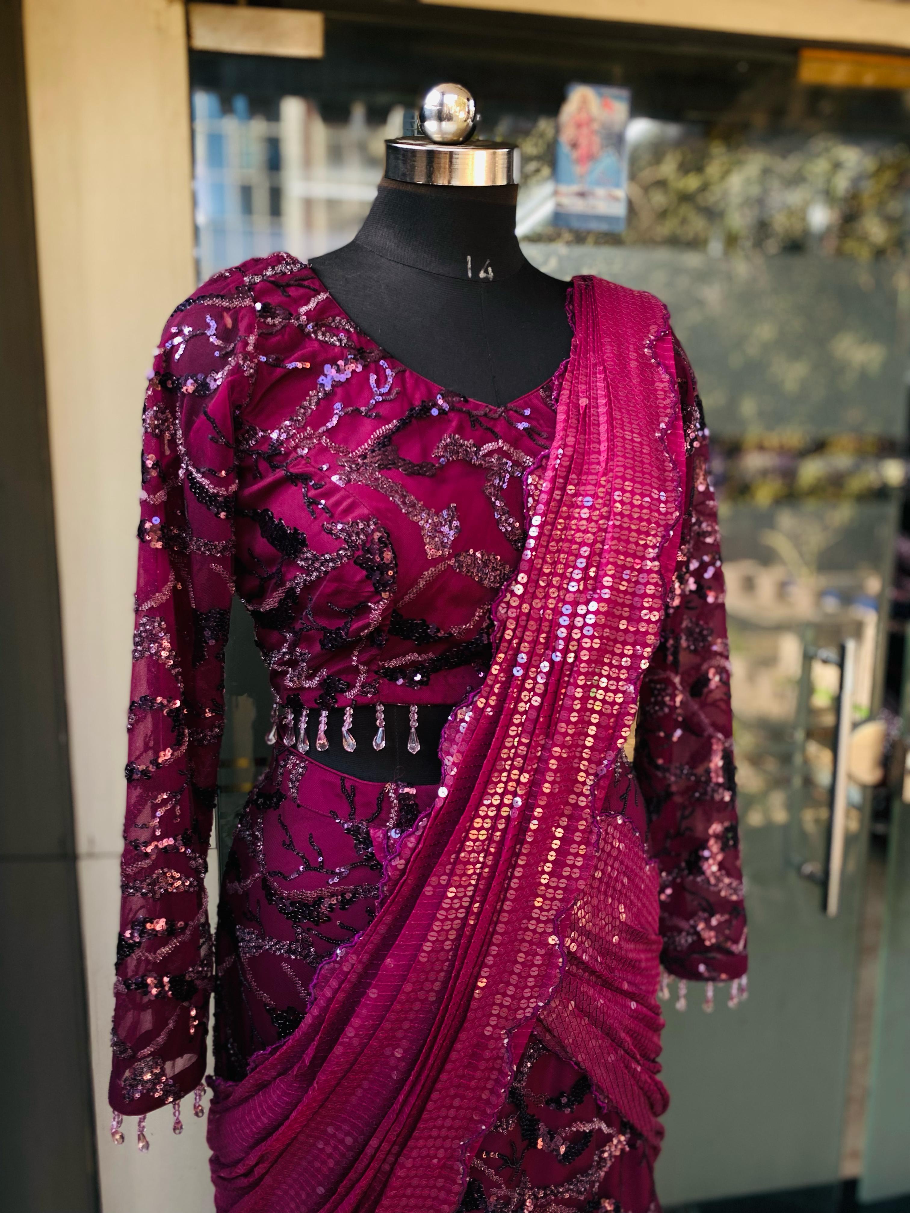 Wine Sequin Saree