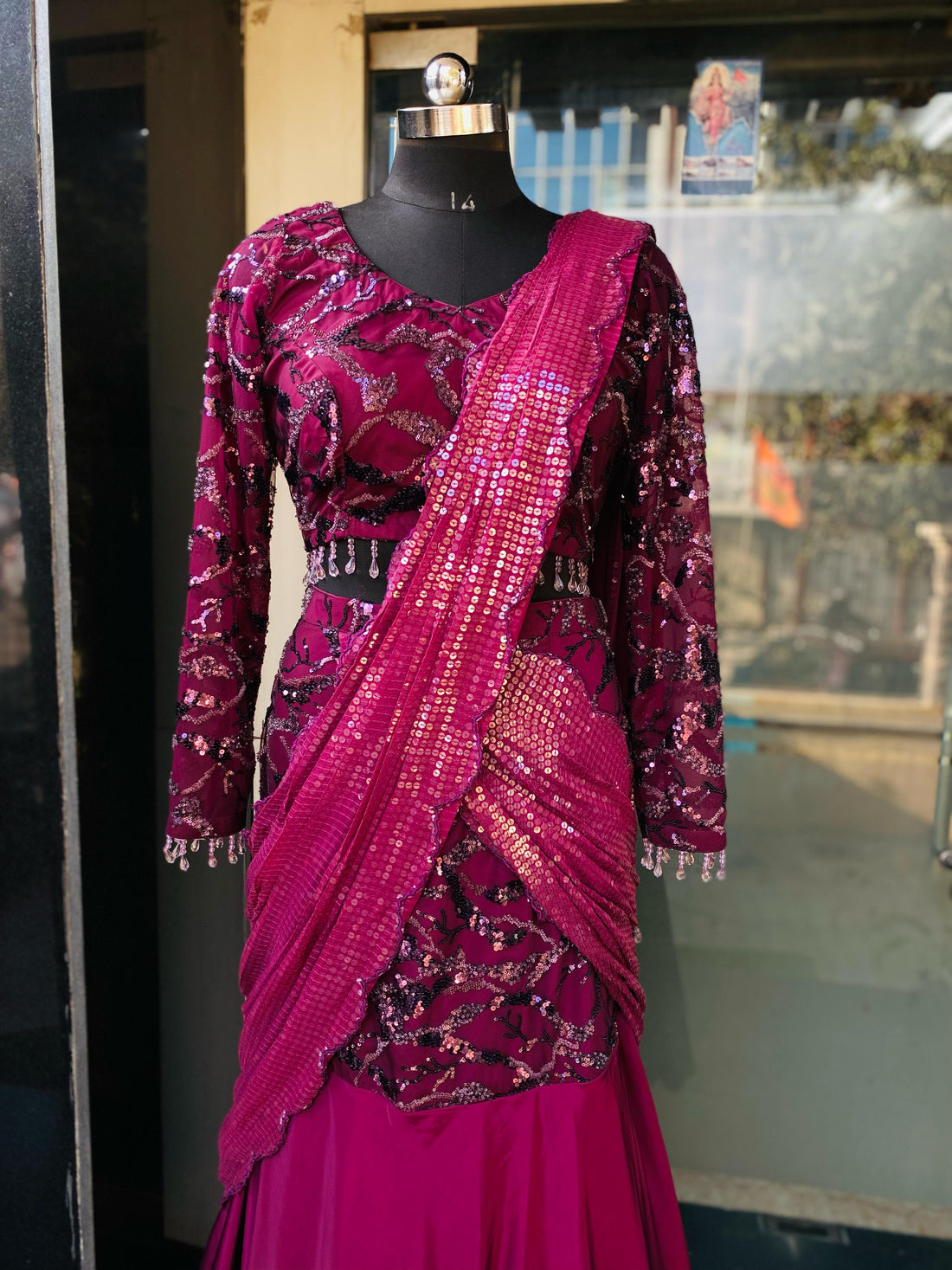 Wine Sequin Saree