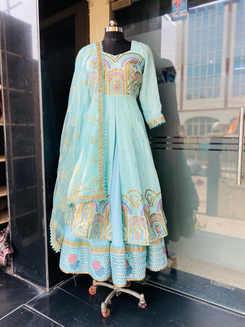 Sky Blue Embroidered Lehenga