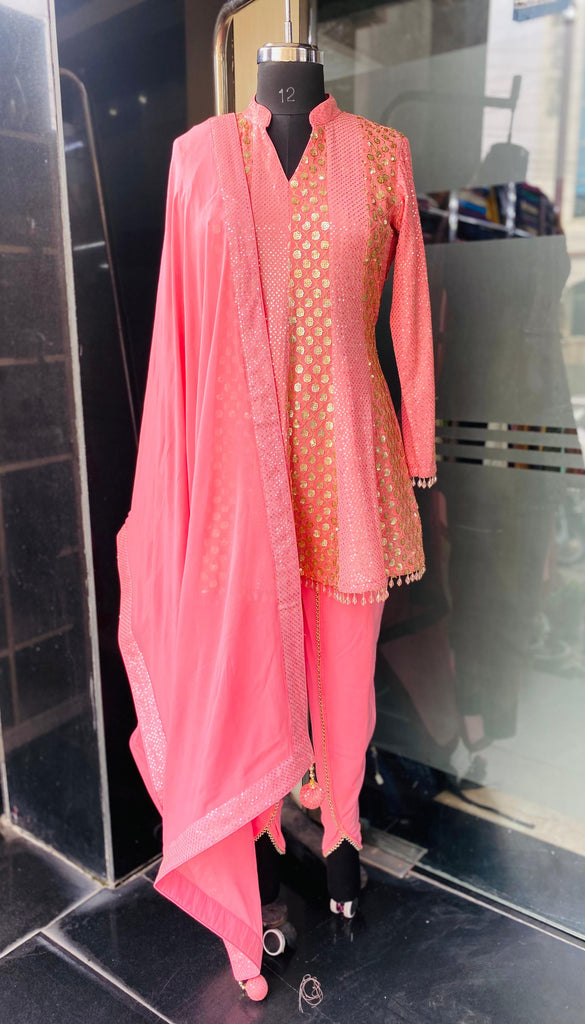 Peach Pink Anarkali Style Dhoti Suit