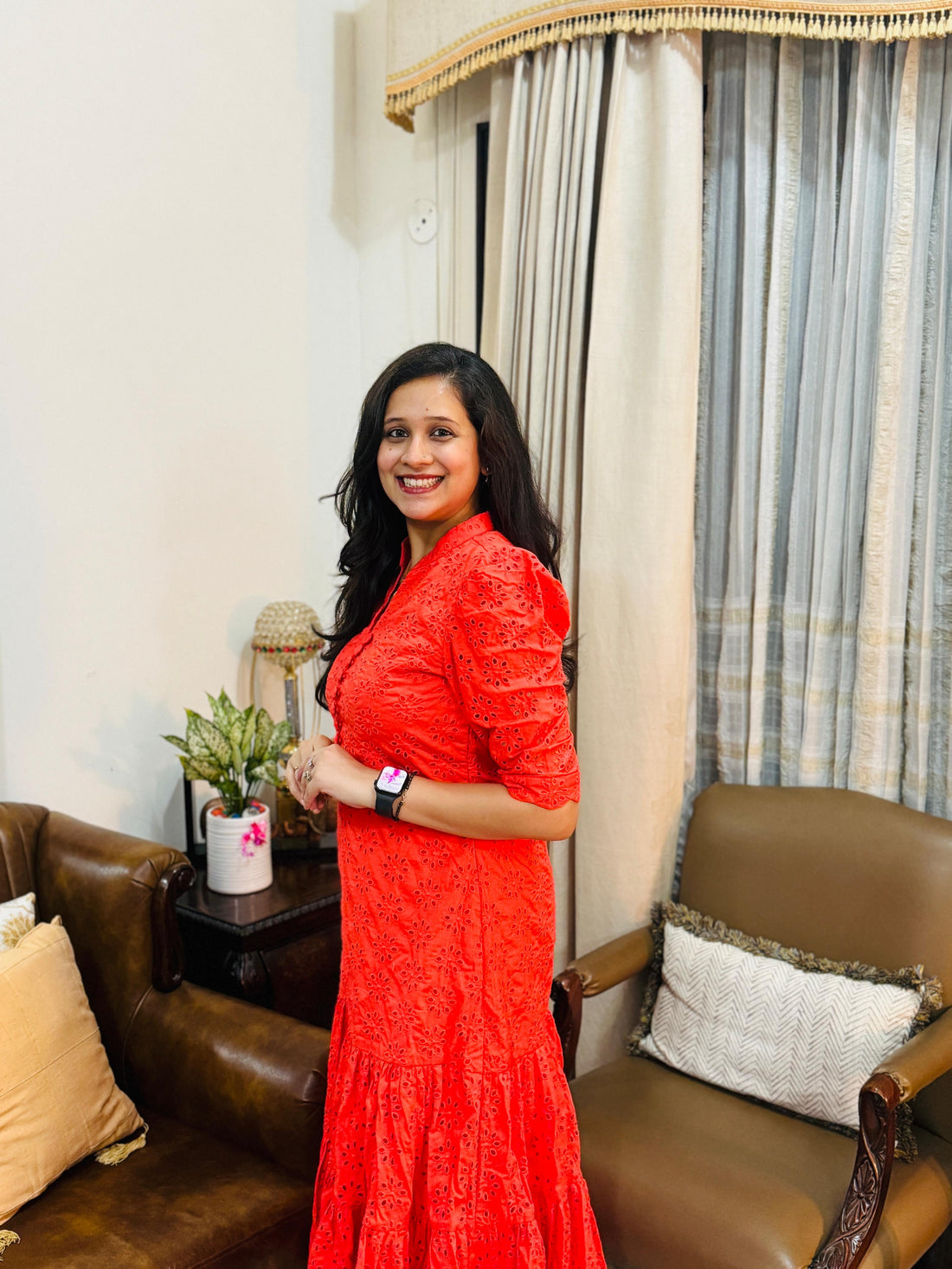 Orange Schiffli Midi