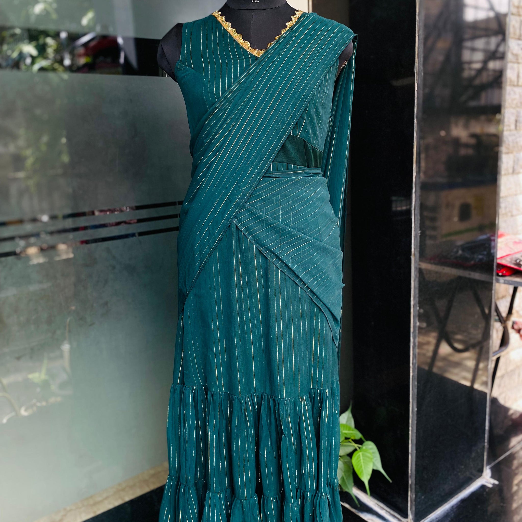 Green Lurex Maxi Saree