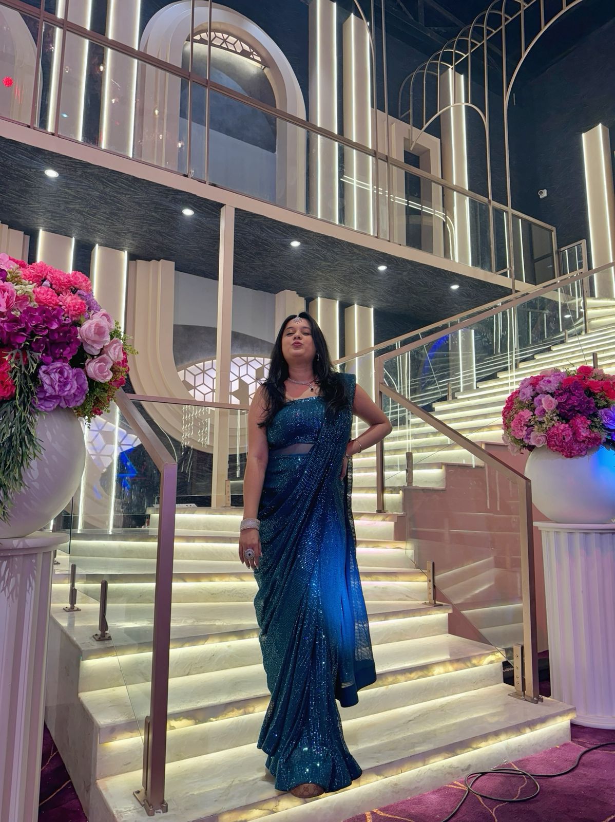 Peacock Sequin SareeÂ Gown