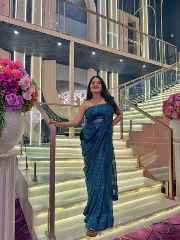 Peacock Sequin SareeÂ Gown