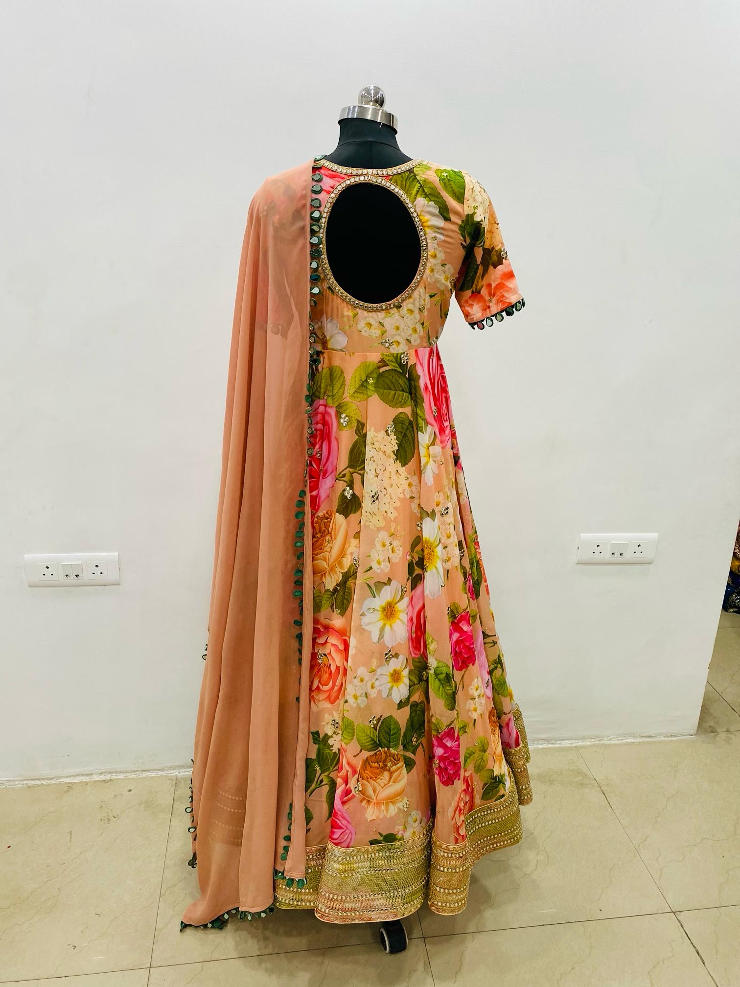 Peach Floral Anarkali