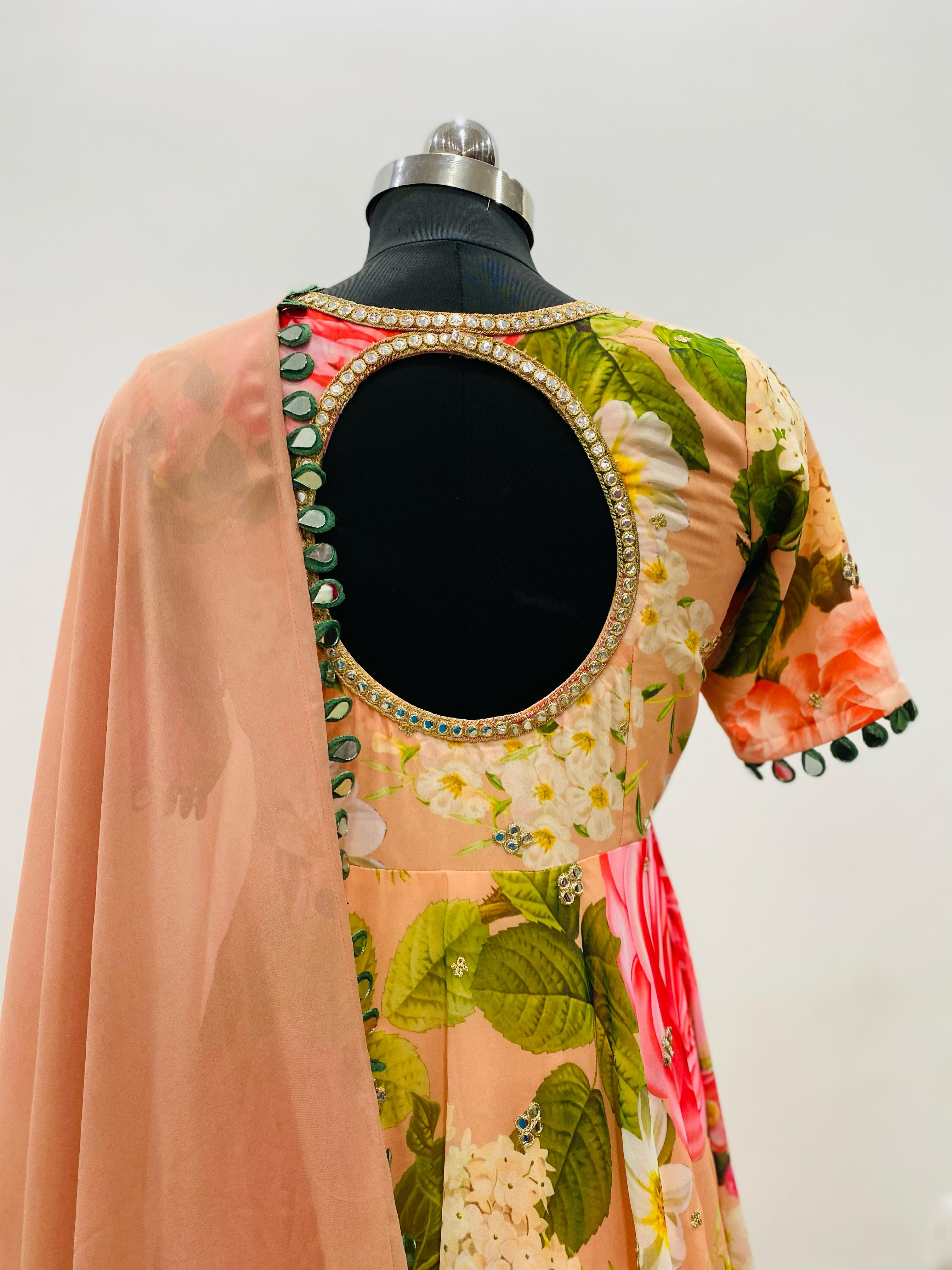 Peach Floral Anarkali