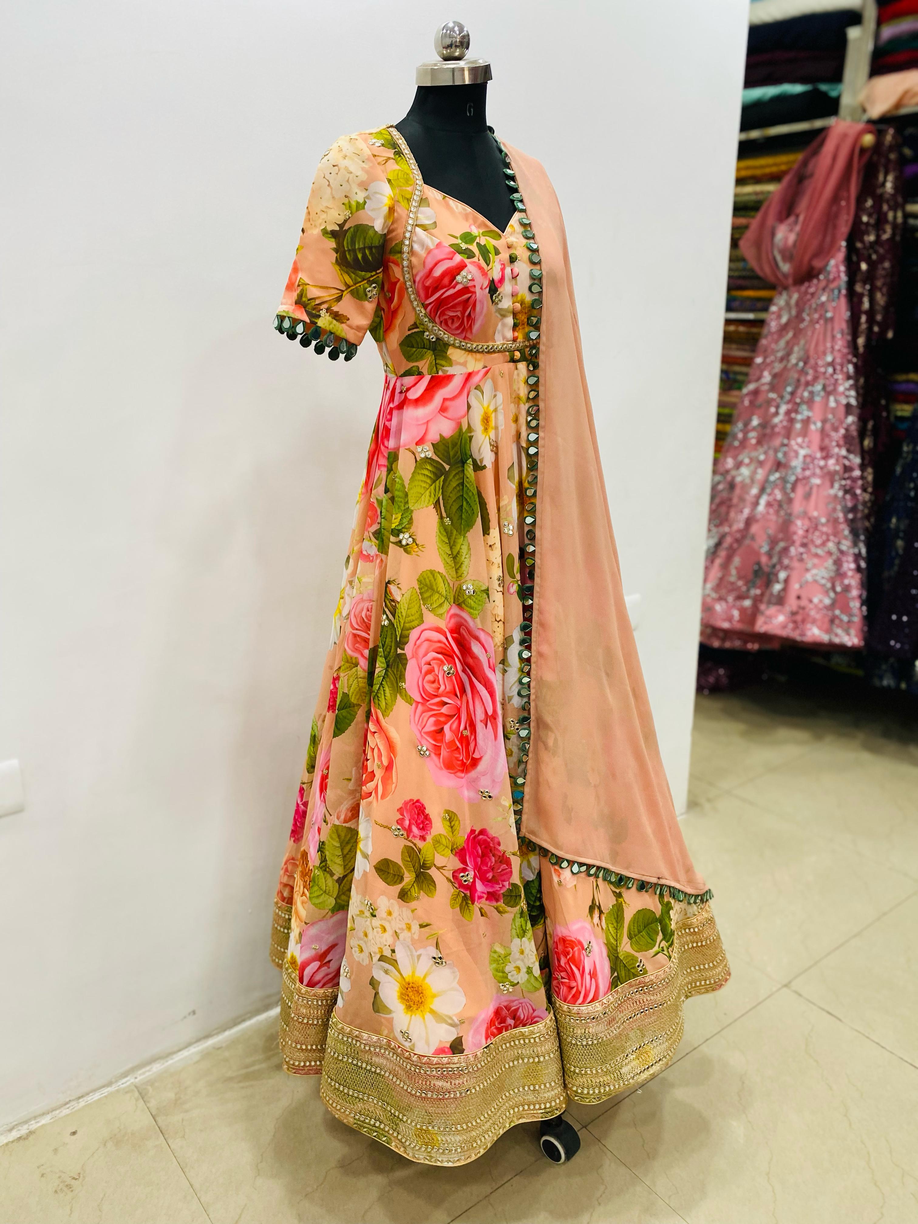 Peach Floral Anarkali