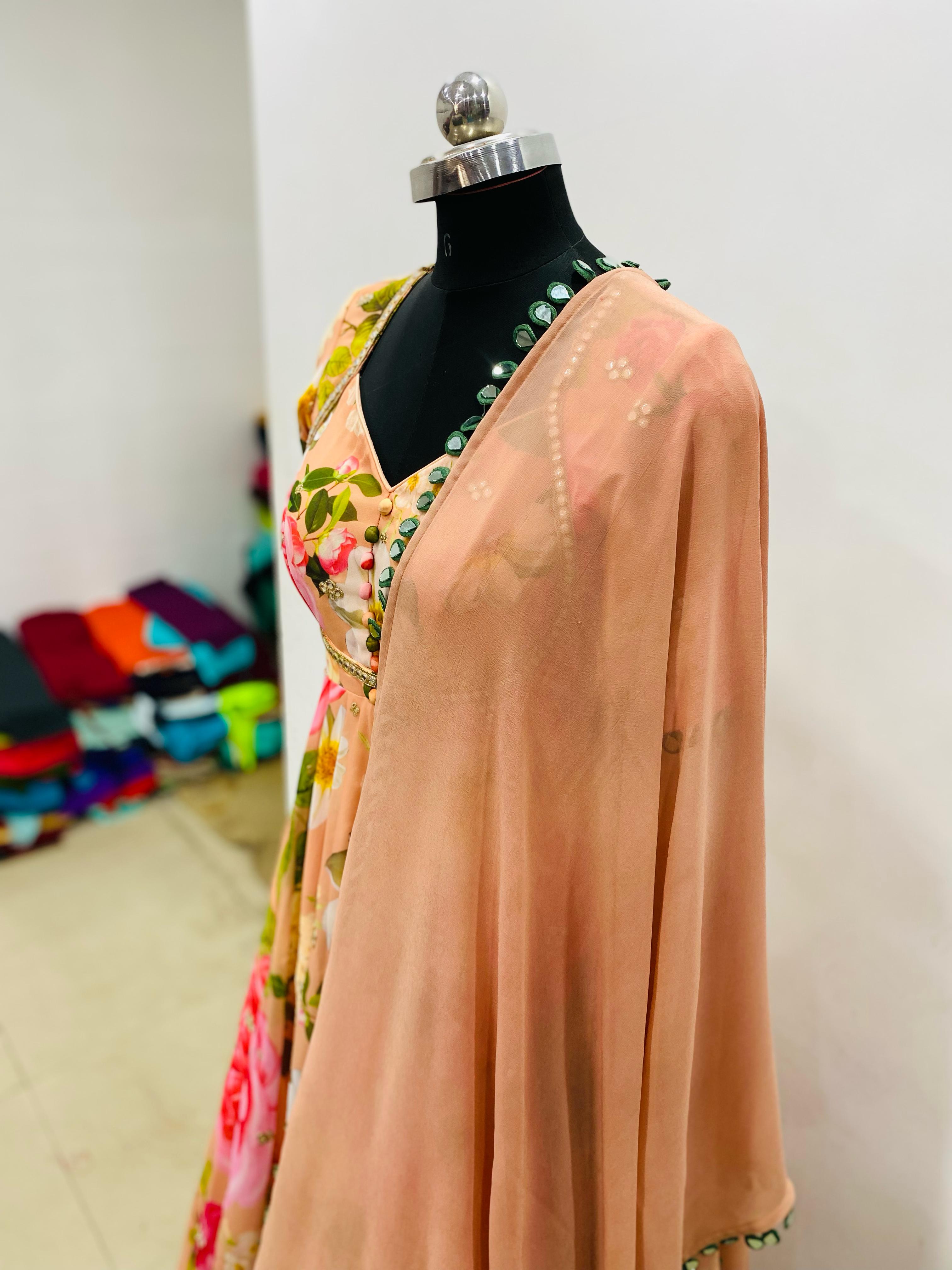 Peach Floral Anarkali