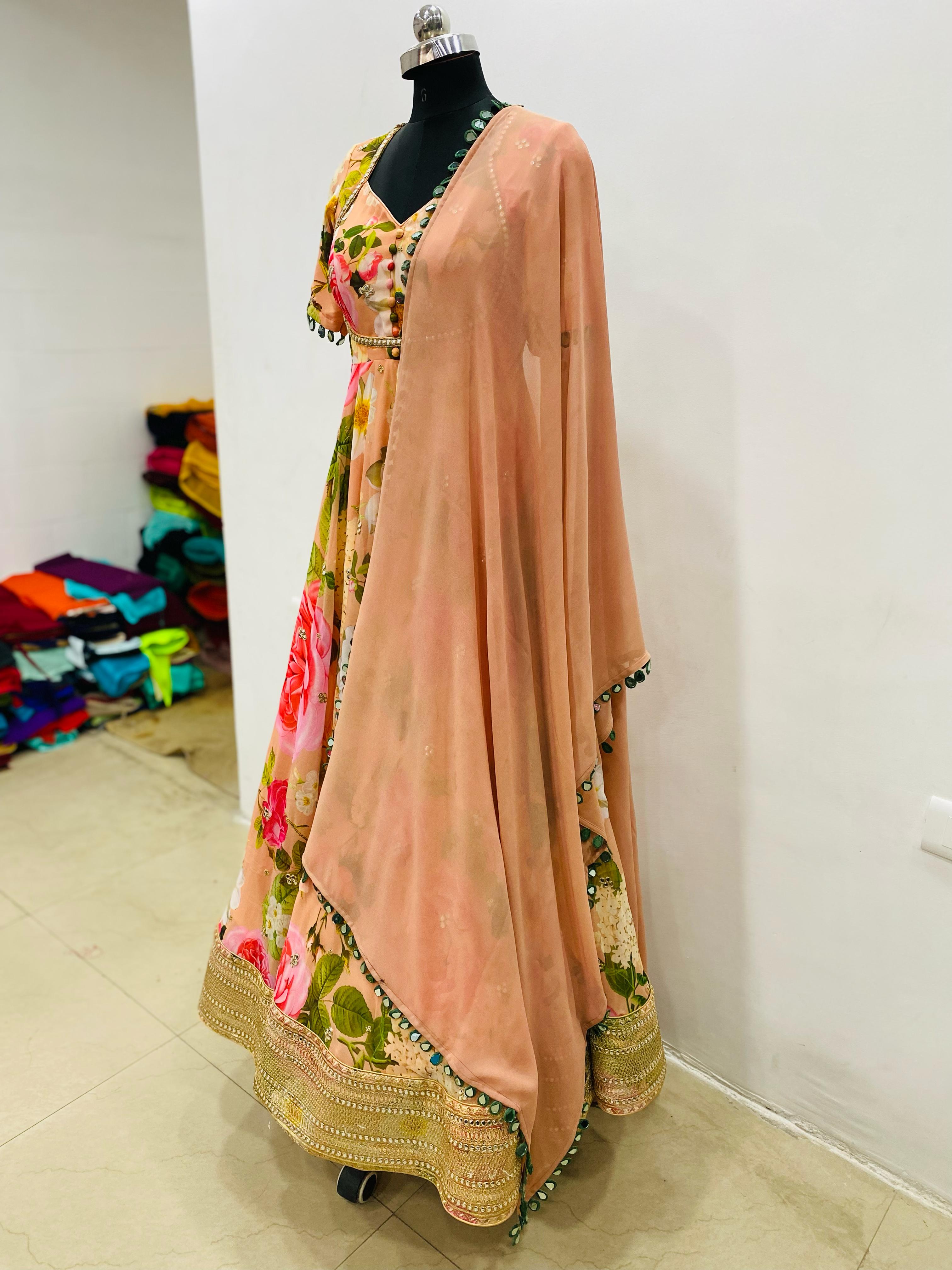 Peach Floral Anarkali