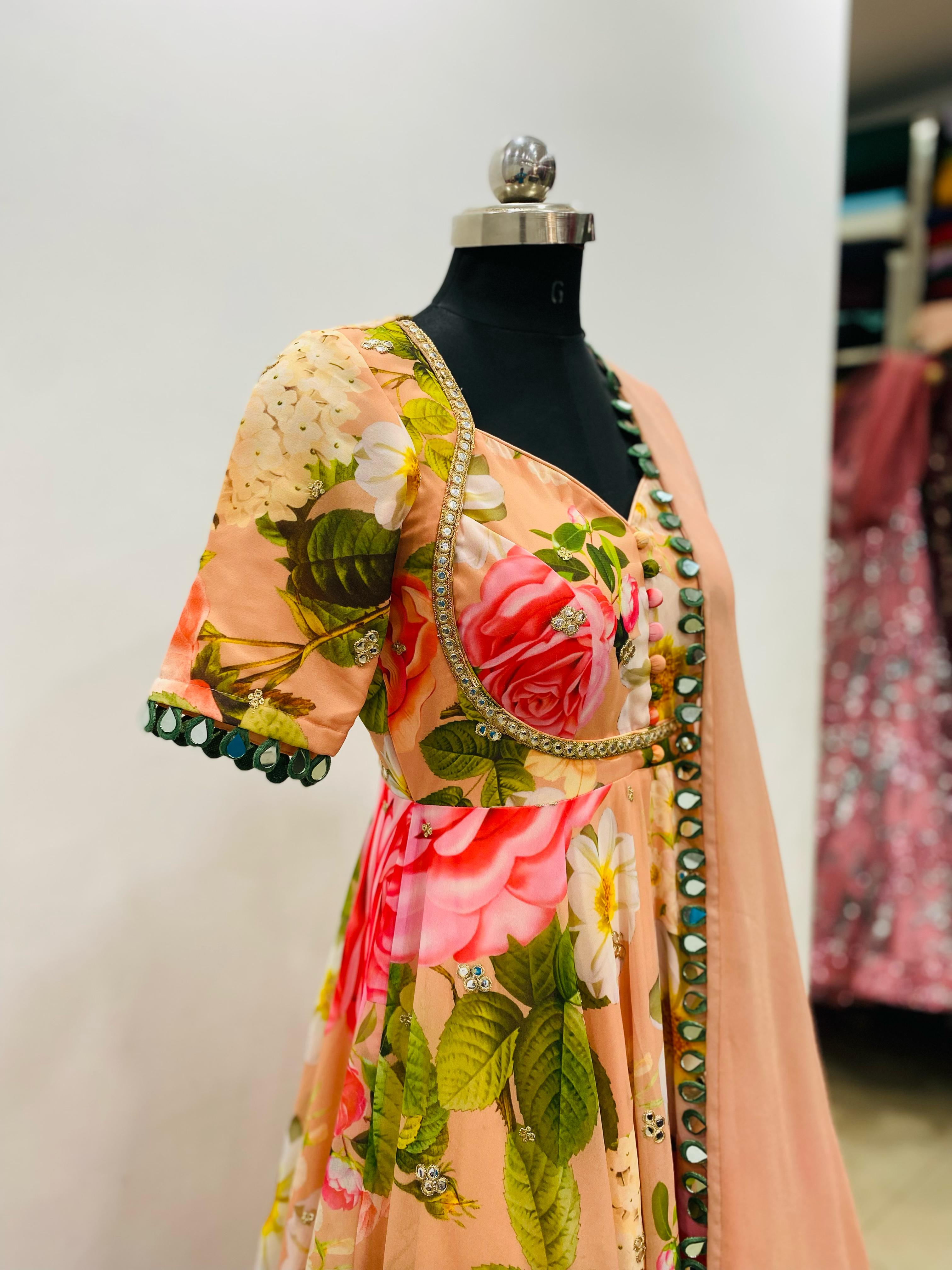 Peach Floral Anarkali