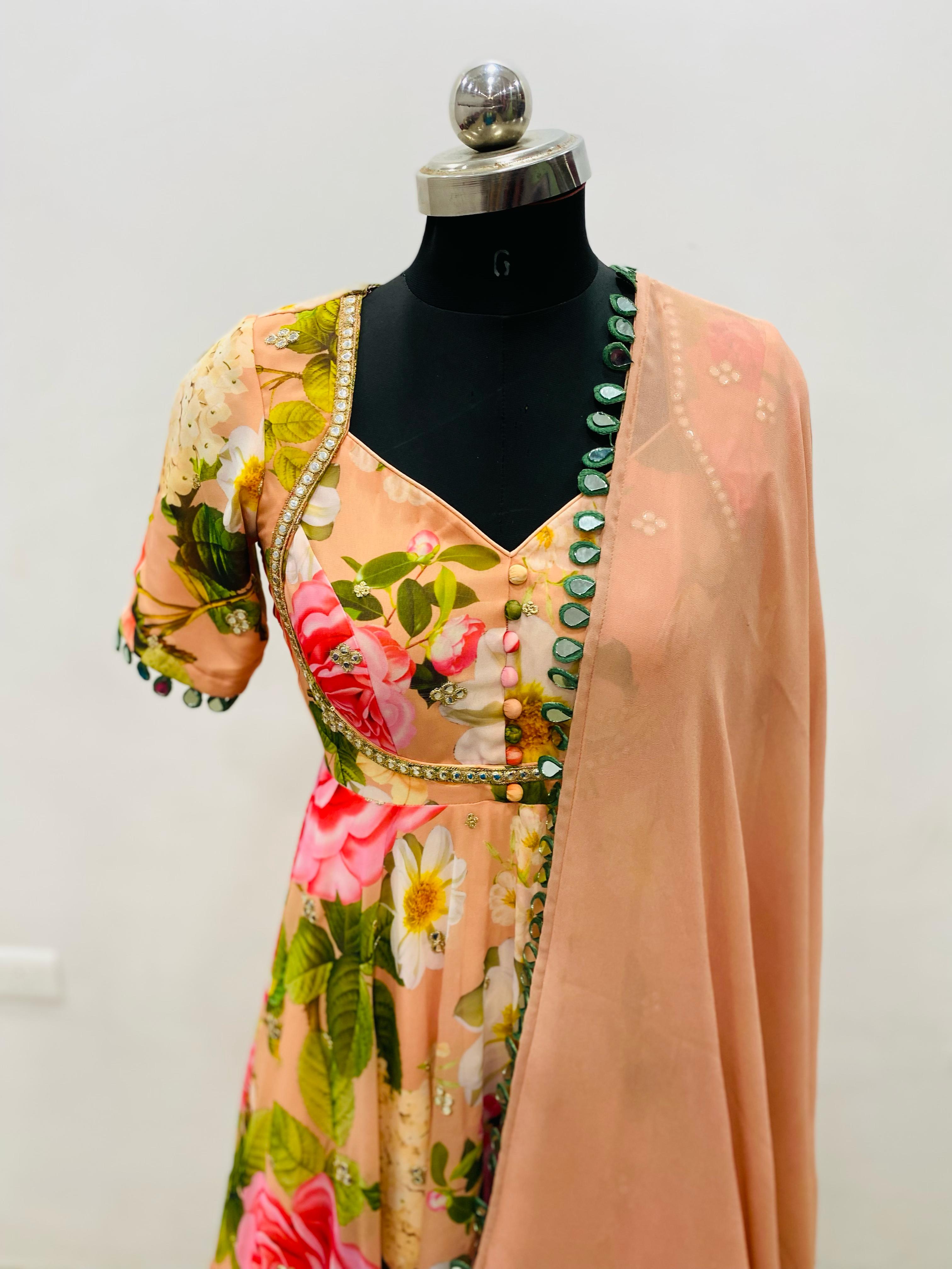 Peach Floral Anarkali