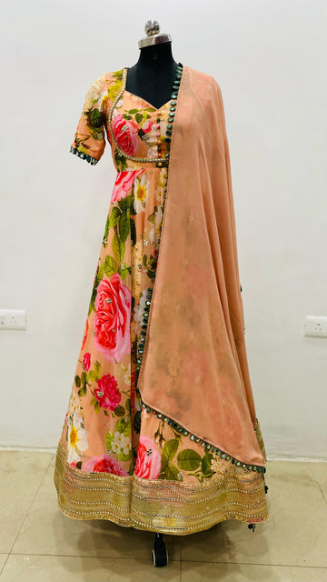 Peach Floral Anarkali