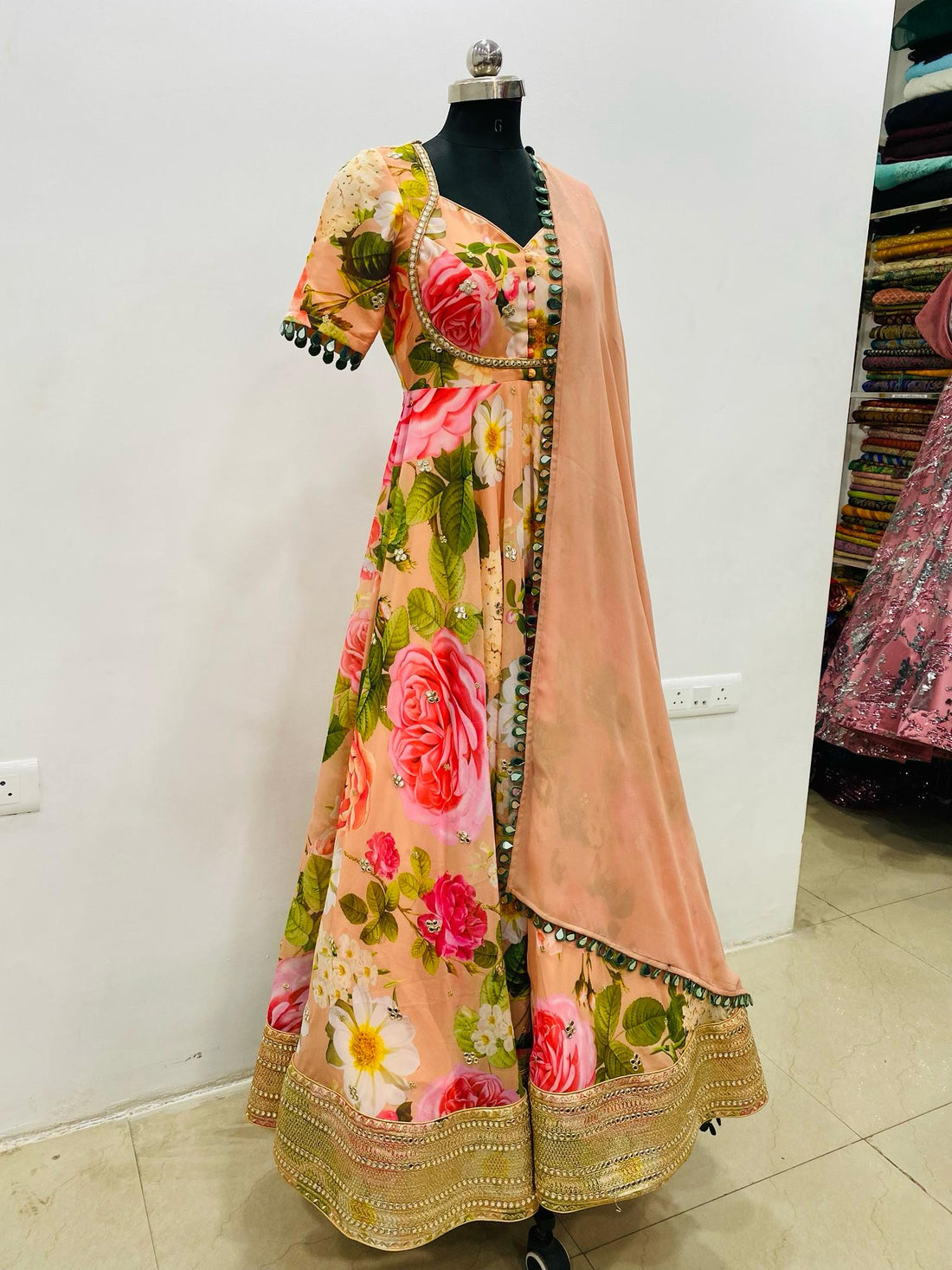 Peach Floral Anarkali