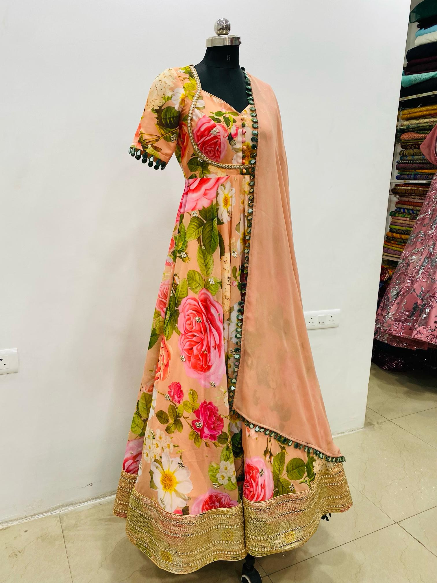 Peach Floral Anarkali