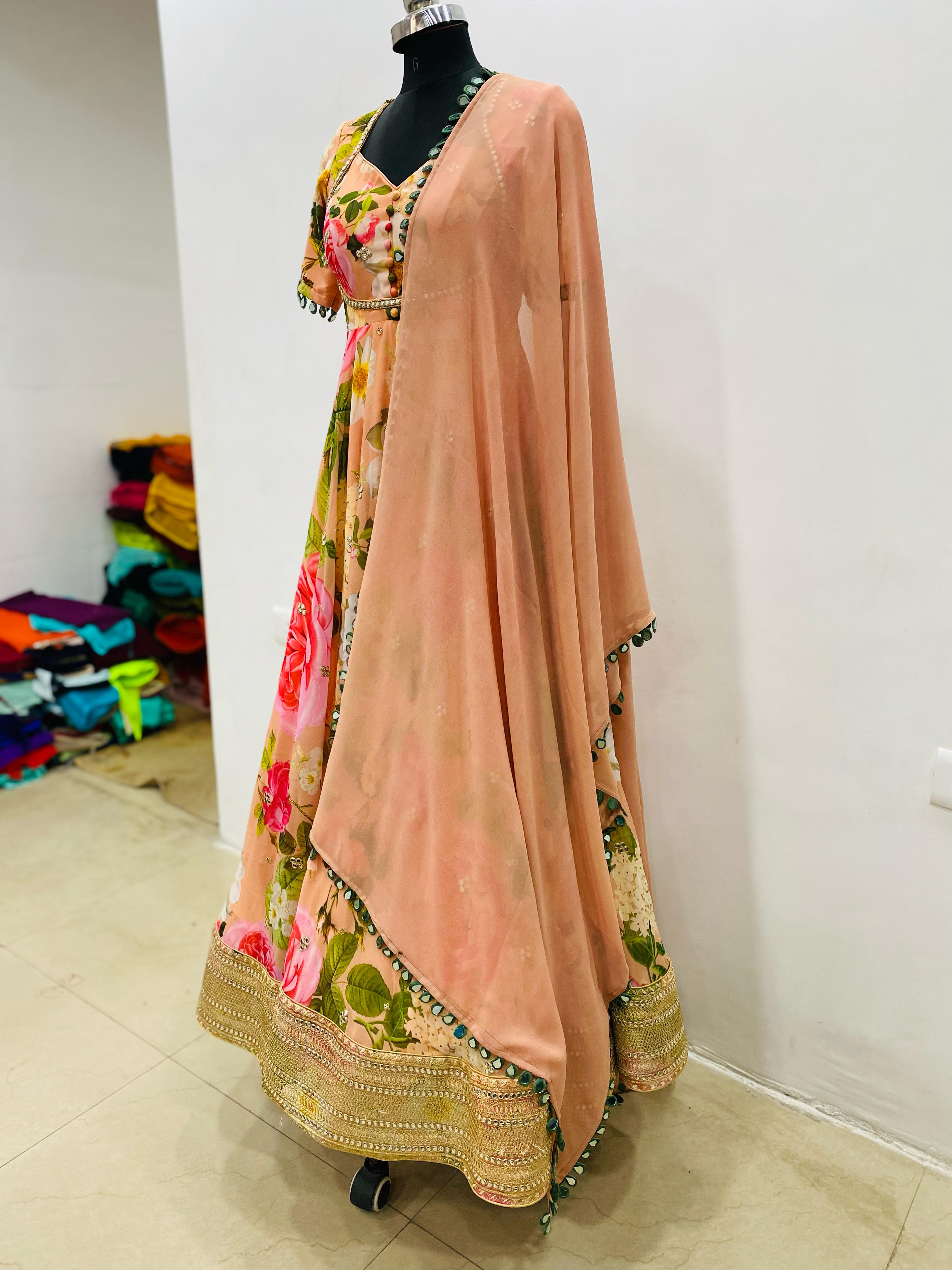 Peach Floral Anarkali