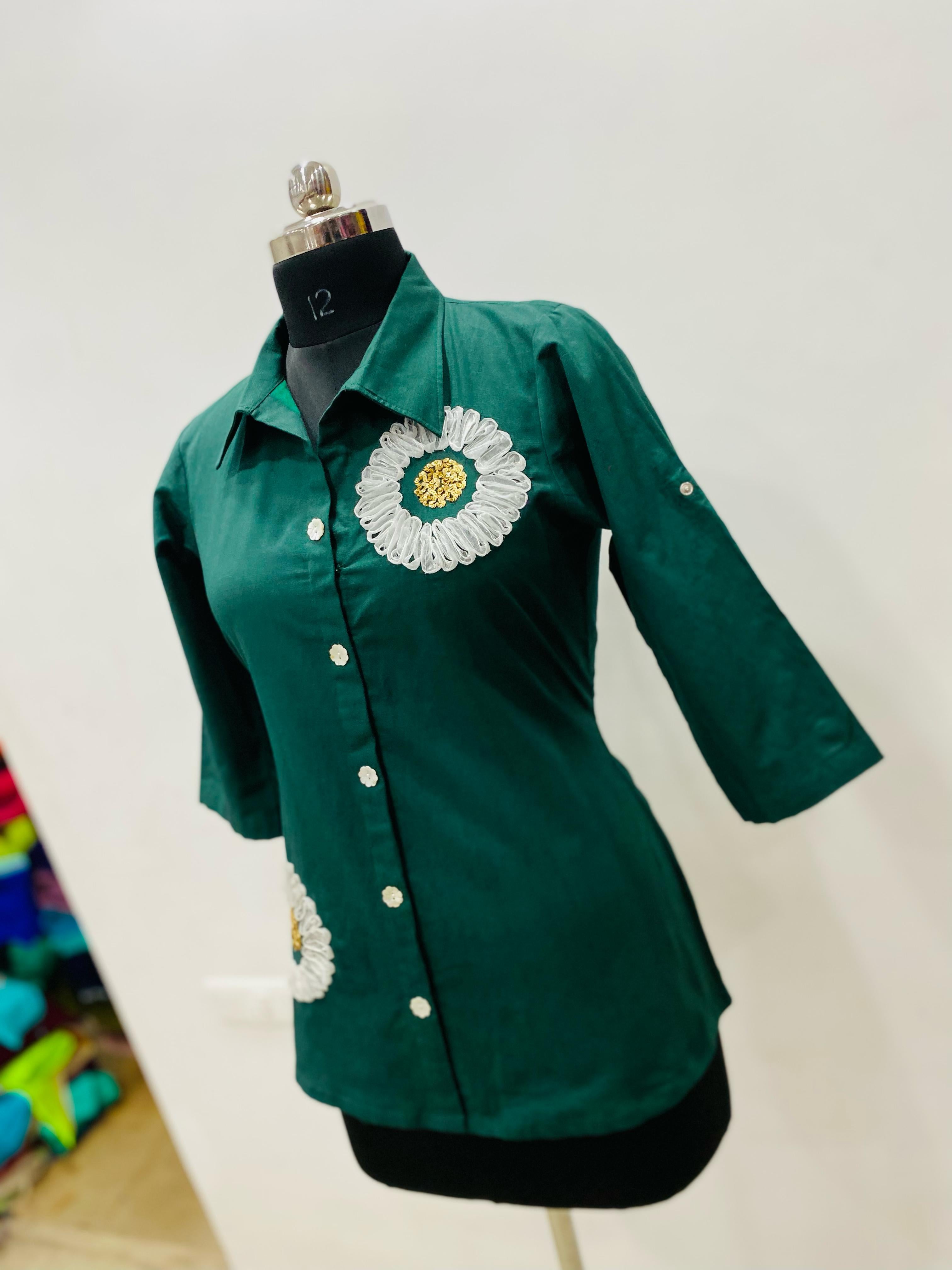 Embroidered Forest Green Shirt