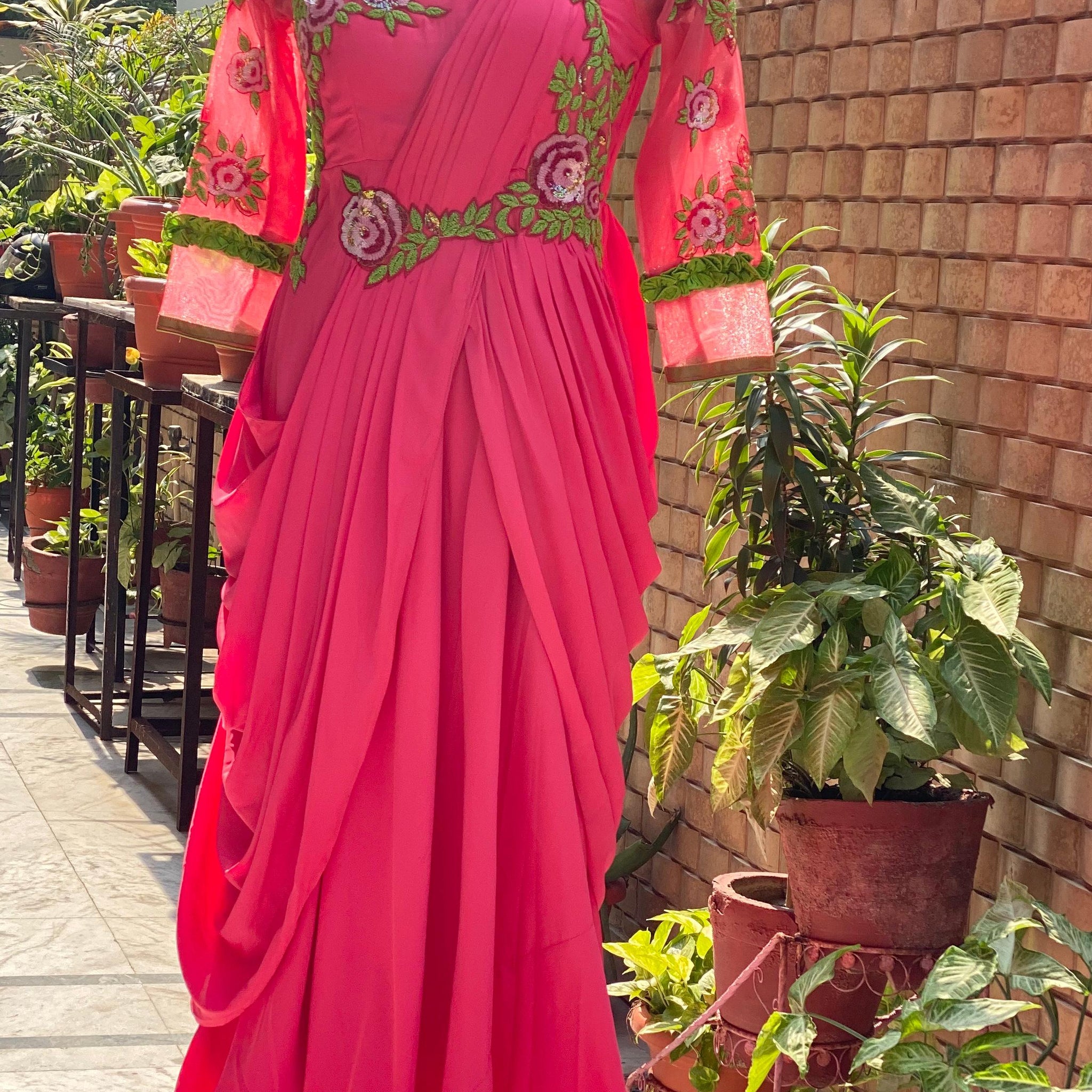 Carrot Pink Teej Saree