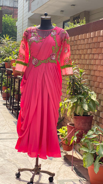 Carrot Pink Teej Saree