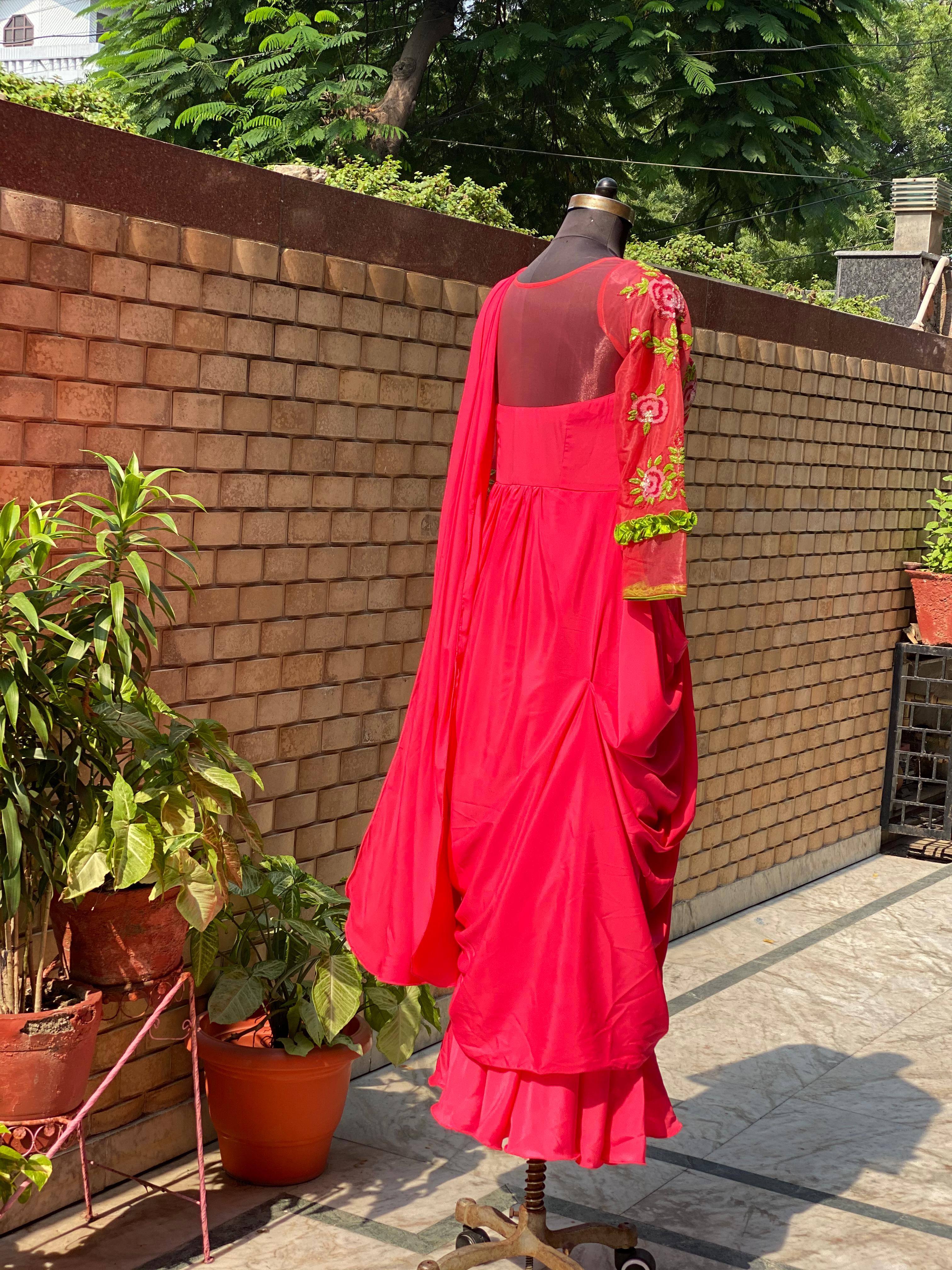 Carrot Pink Teej Saree