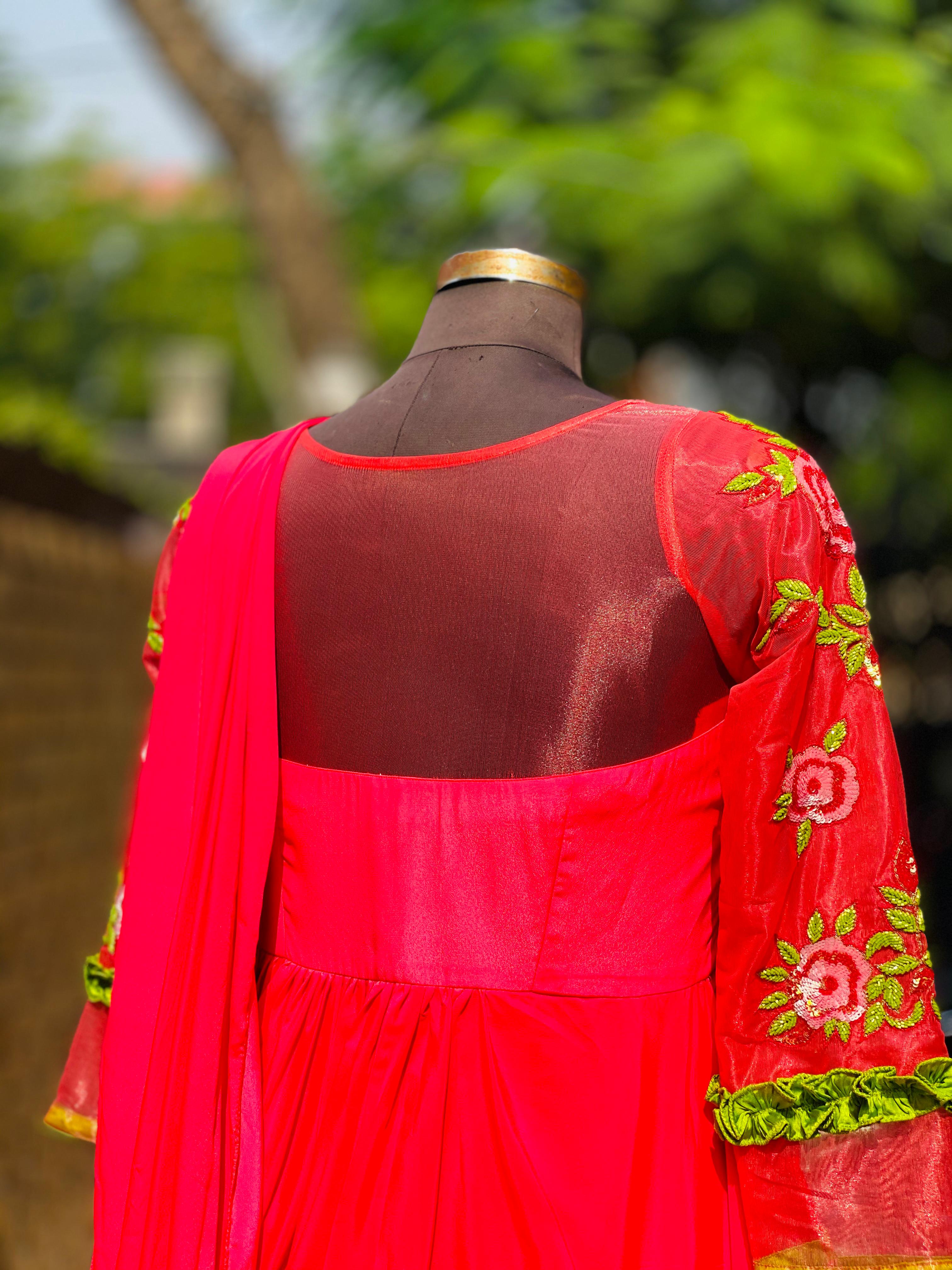 Carrot Pink Teej Saree