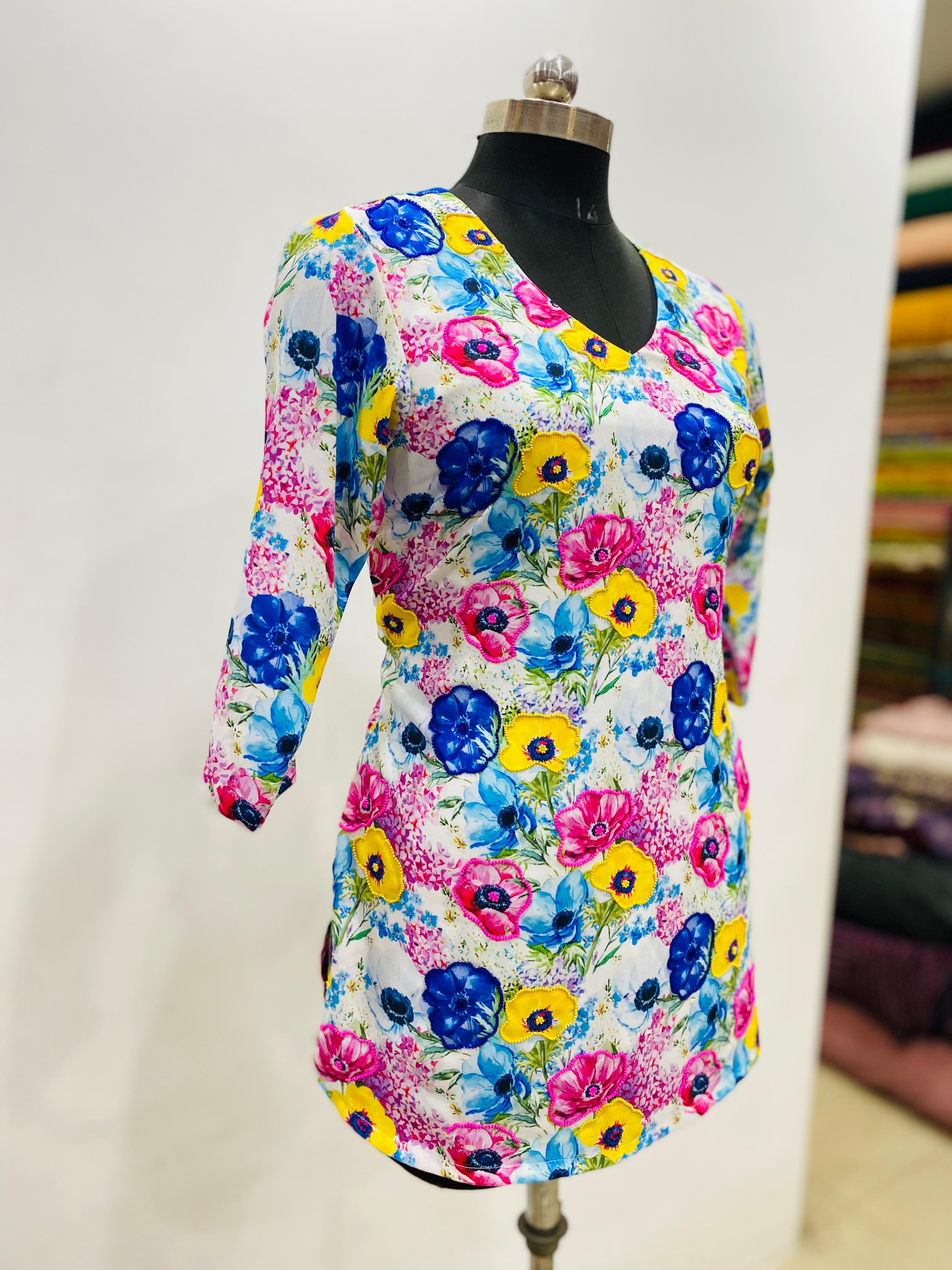 Caribbean Blue Embroidered Top