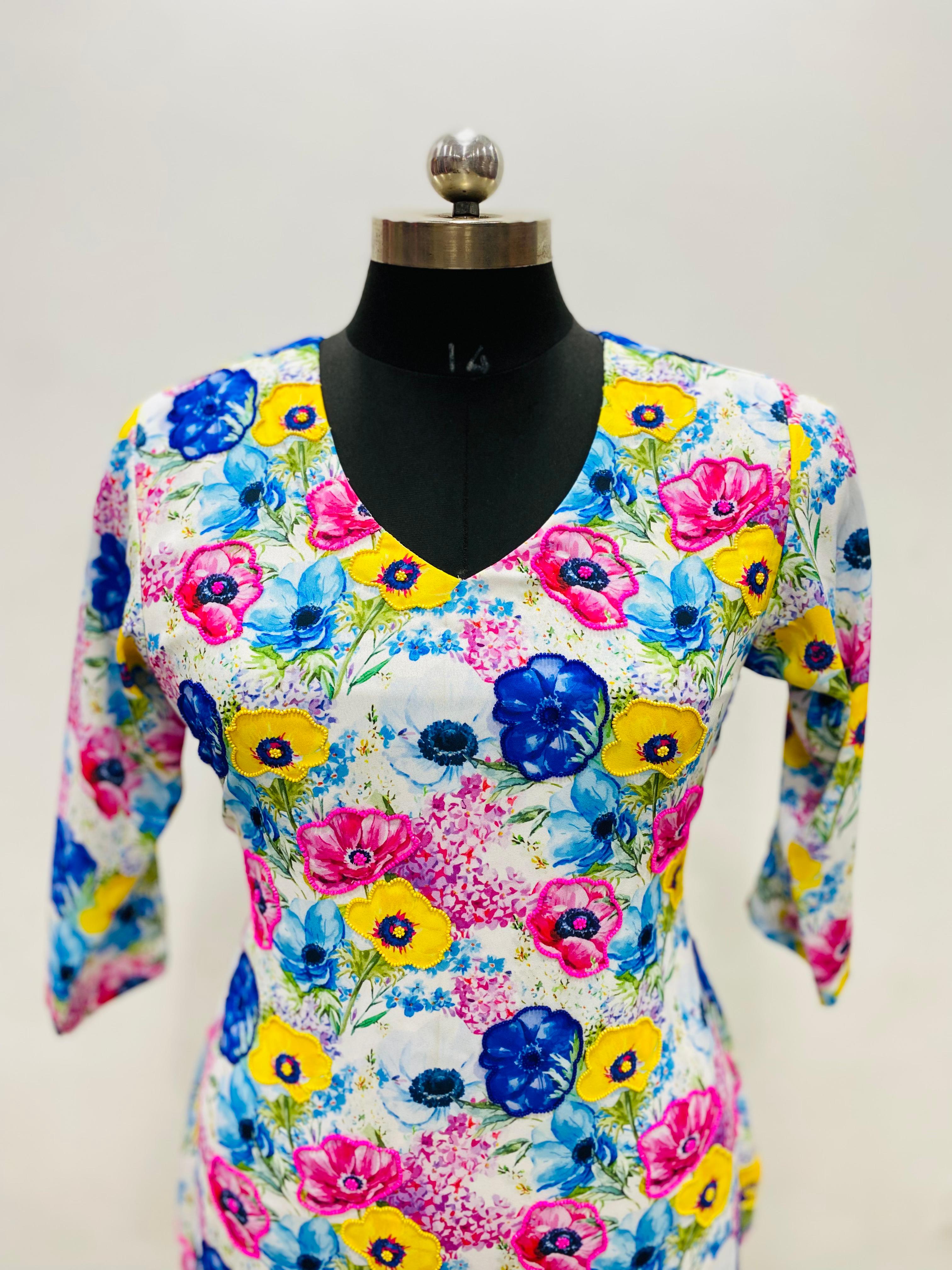 Caribbean Blue Embroidered Top