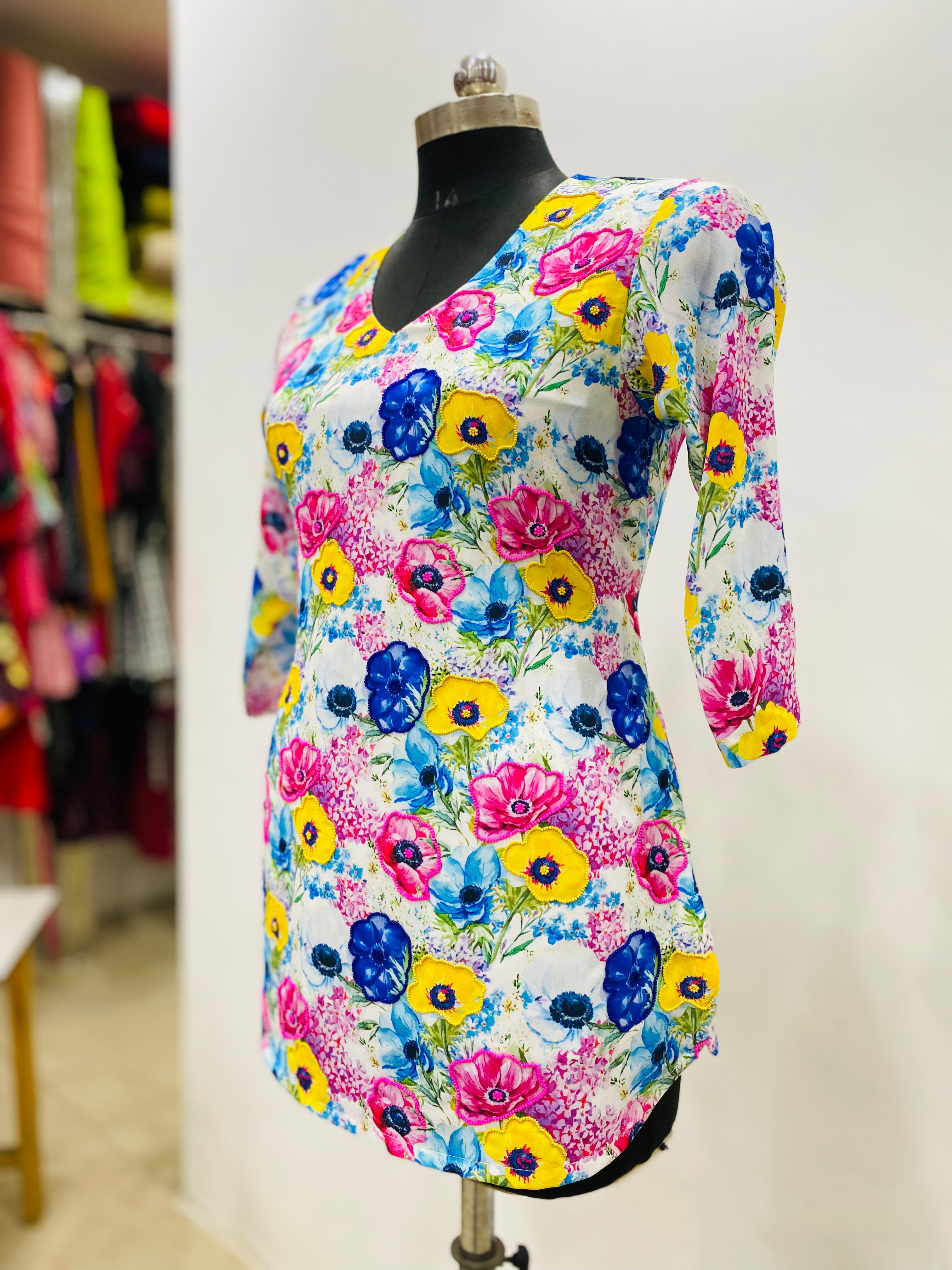 Caribbean Blue Embroidered Top