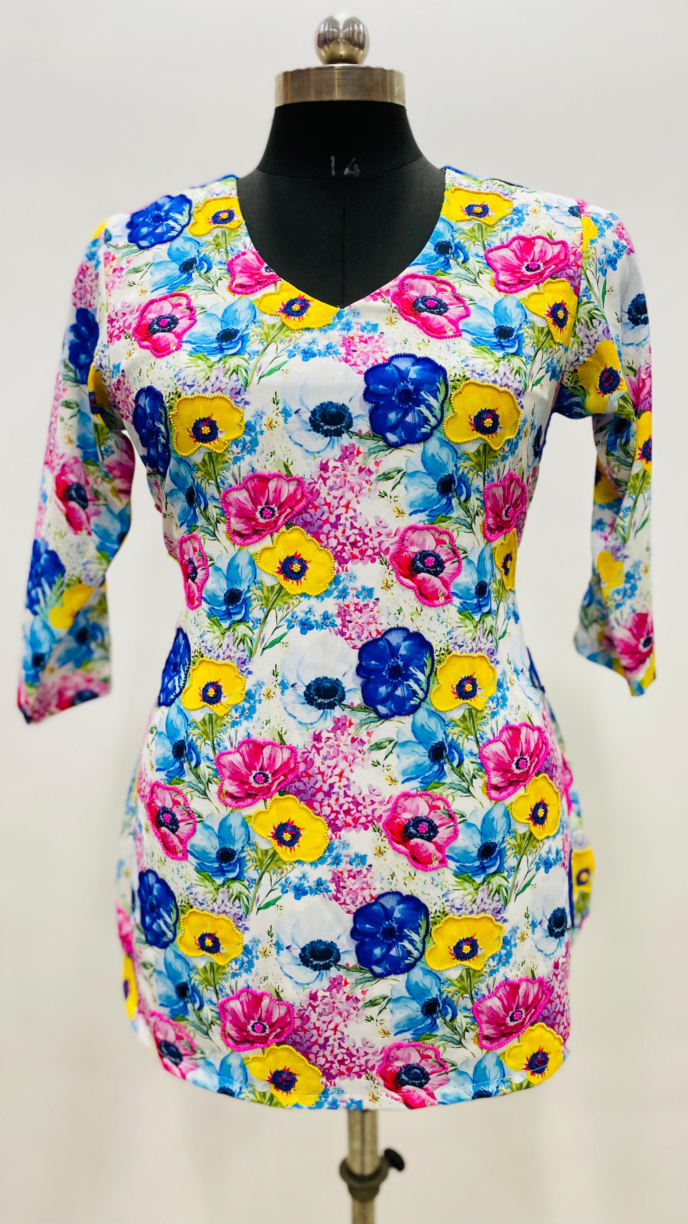 Caribbean Blue Embroidered Top