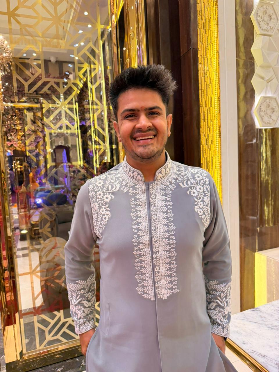 Grey Embroidered Bandhgala With Pants