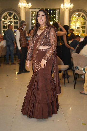 Brown Cocktail Saree