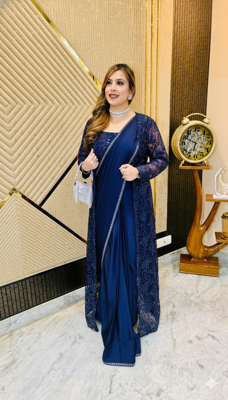 Navy Blue Paradise Shrug Saree