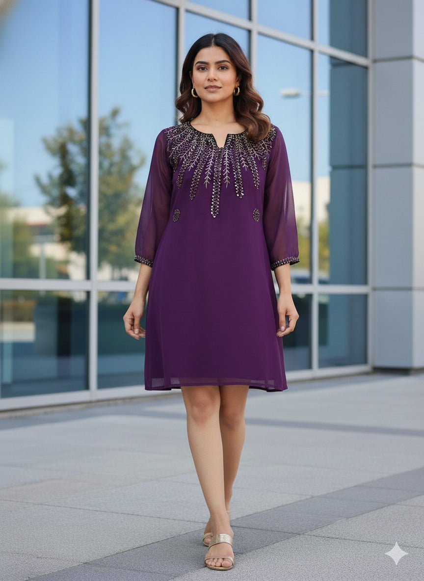 Purple Embroided Dress