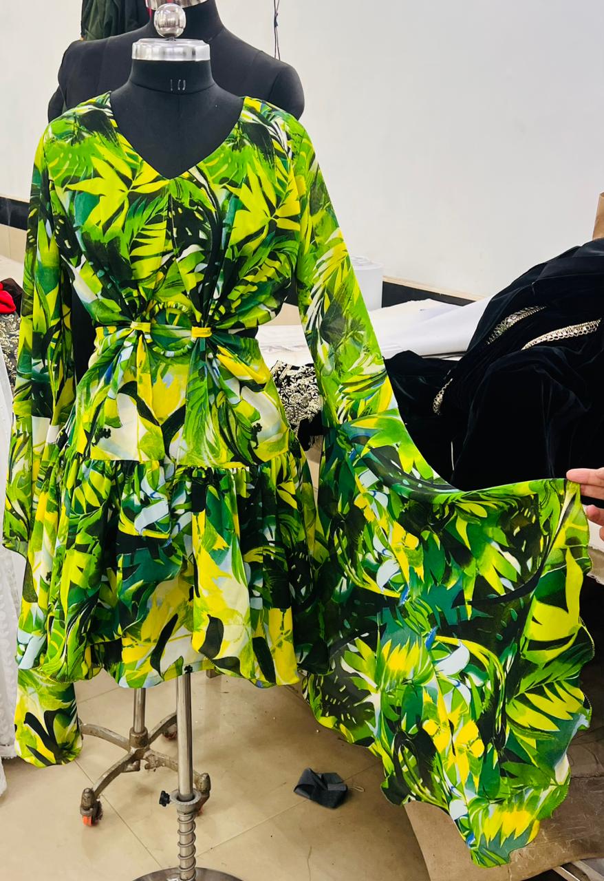 Green Georgette A-Line Dress
