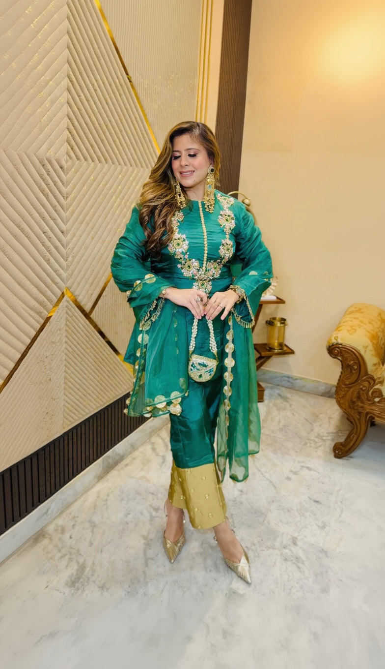 Green Goddess Suit Set | Party Wear | Lakhina Couture