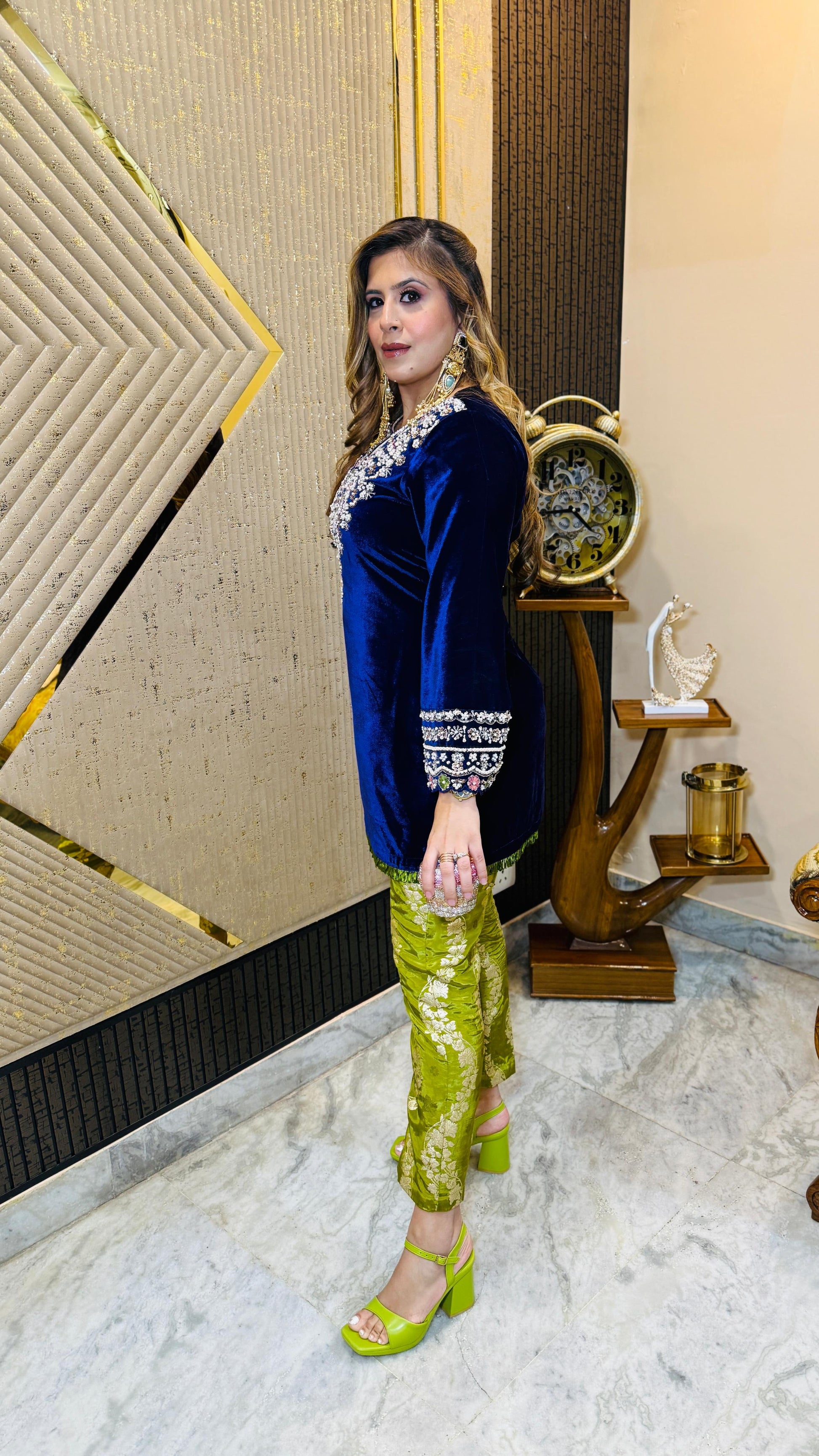 Navy Blue Velvet Co-Ord Set | Party Wear | Lakhina Couture - Look 2