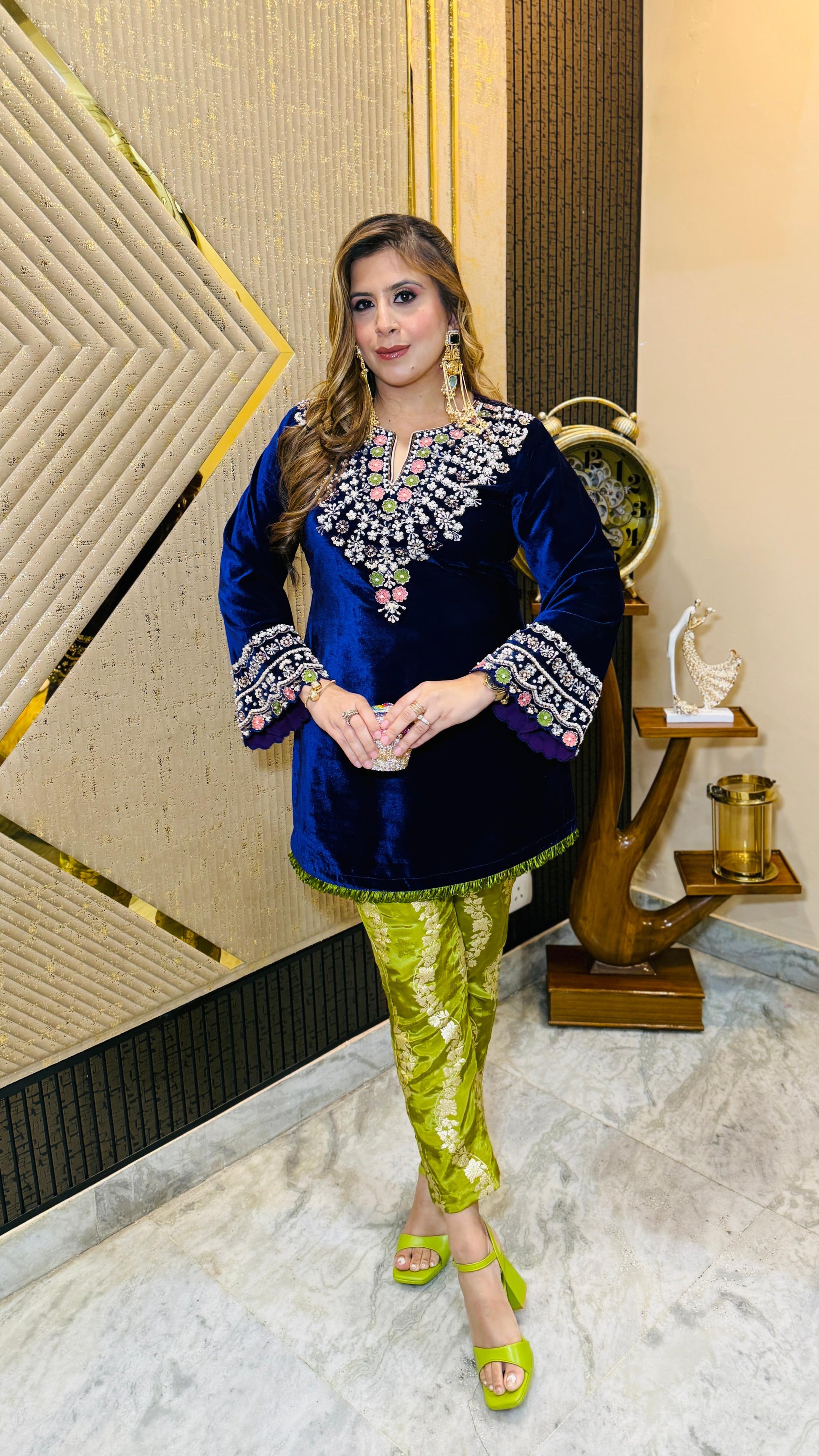 Navy Blue Velvet Co-Ord Set | Party Wear | Lakhina Couture