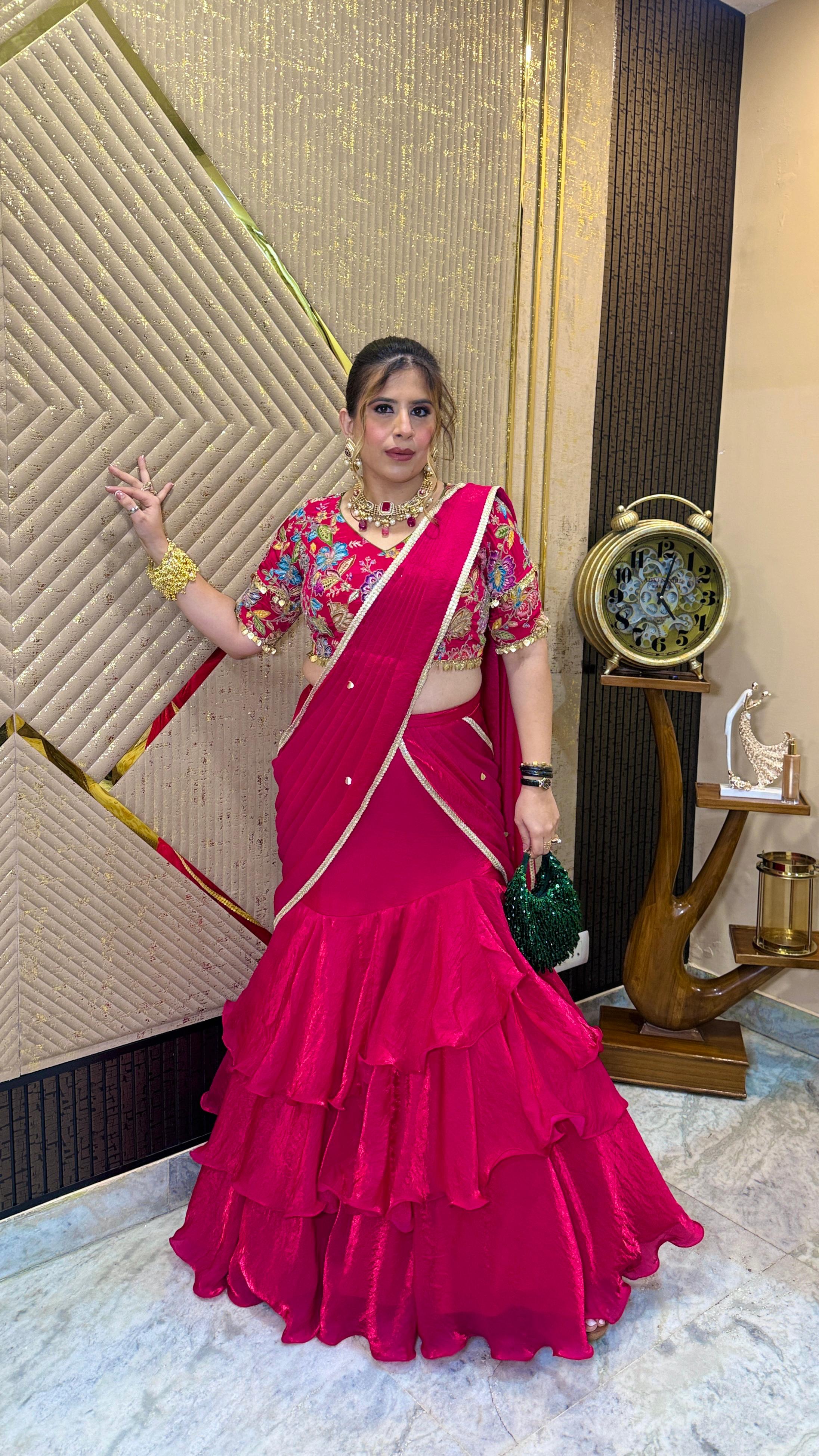 Tickled Pink Fish Cut Saree