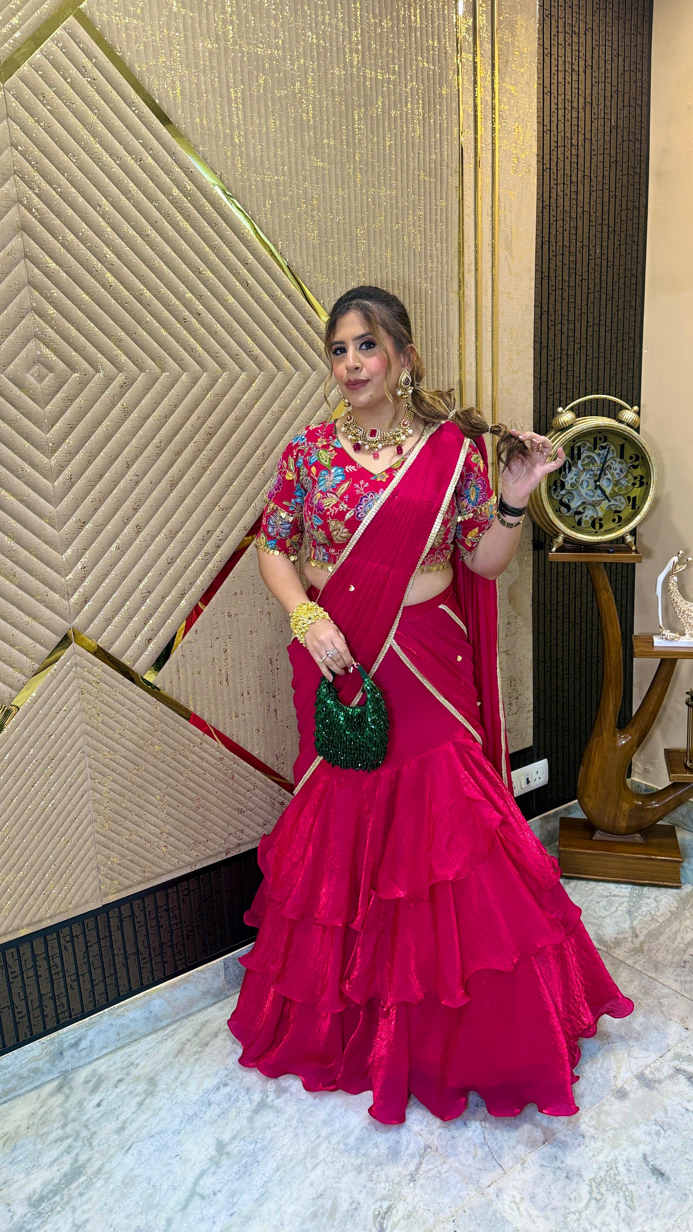 Tickled Pink Fish Cut Saree