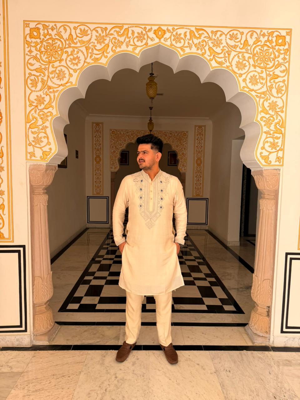 Hand-Embroidered Silk Kurta Set with Pants